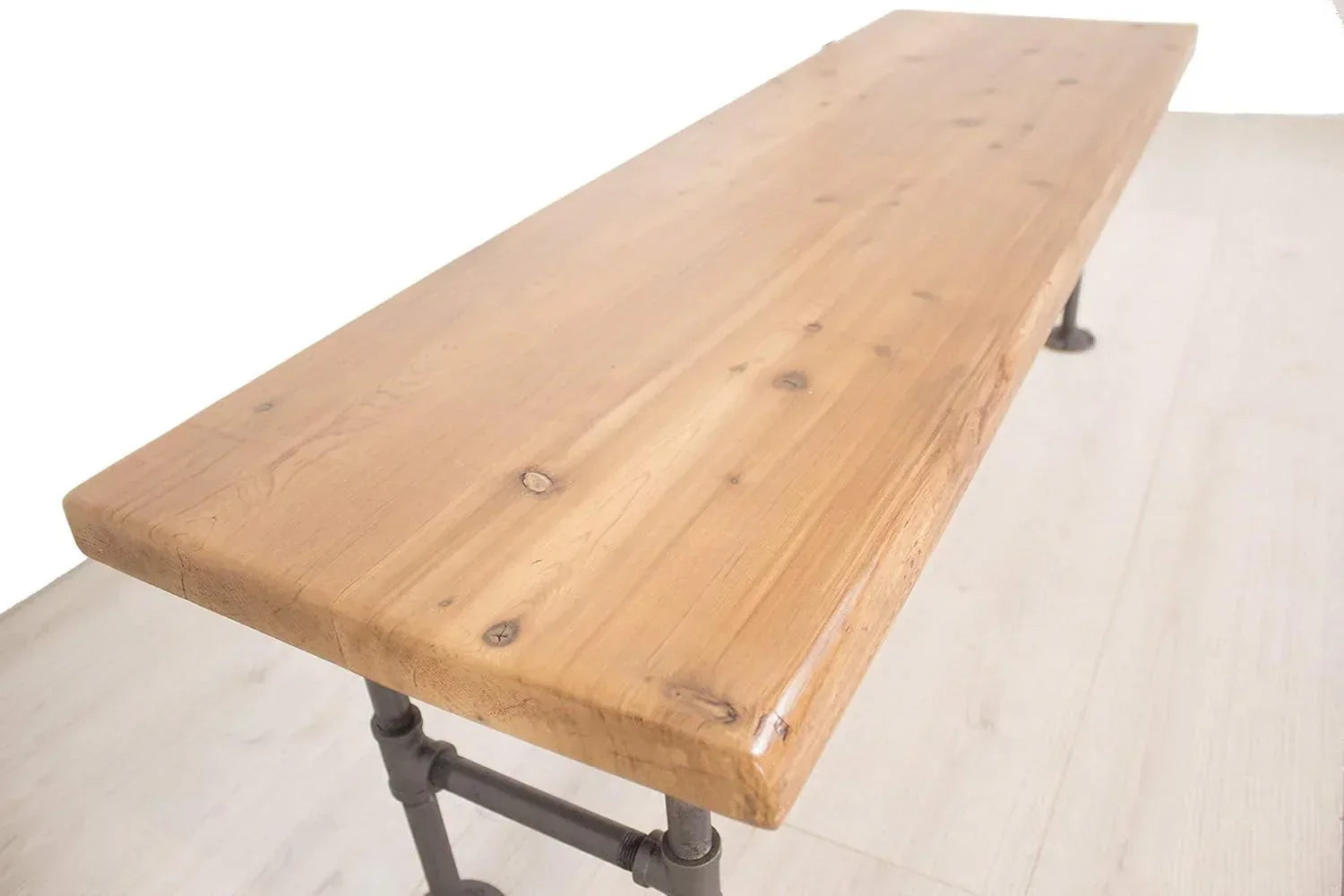 Pipe and Solid Wood Mudroom and Entryway Storage Bench, Solid Wood with Pipe Base by William Roberts Vintage - Handmade Lifestyle Shop