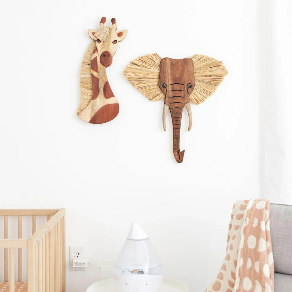 Crane Baby Wooden Safari Wall Decor, Wood Animal Nursery Wall Art, Boho Gender-Neutral Safari Room Decor Elephant 21L X 21W Brown - Handmade Lifestyle Shop