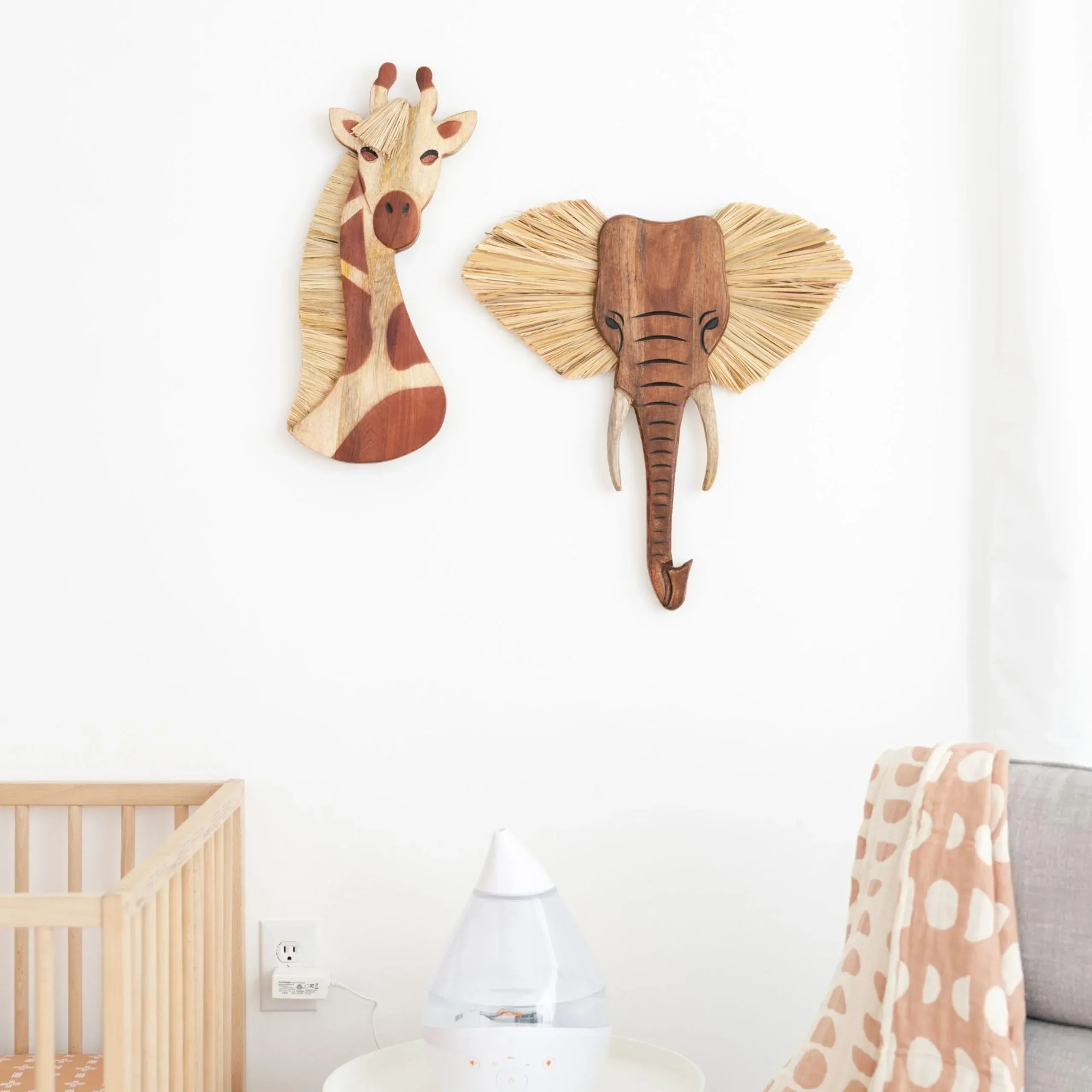 Crane Baby Wooden Safari Wall Decor, Wood Animal Nursery Wall Art, Boho Gender-Neutral Safari Room Decor Elephant 21L X 21W Brown - Handmade Lifestyle Shop