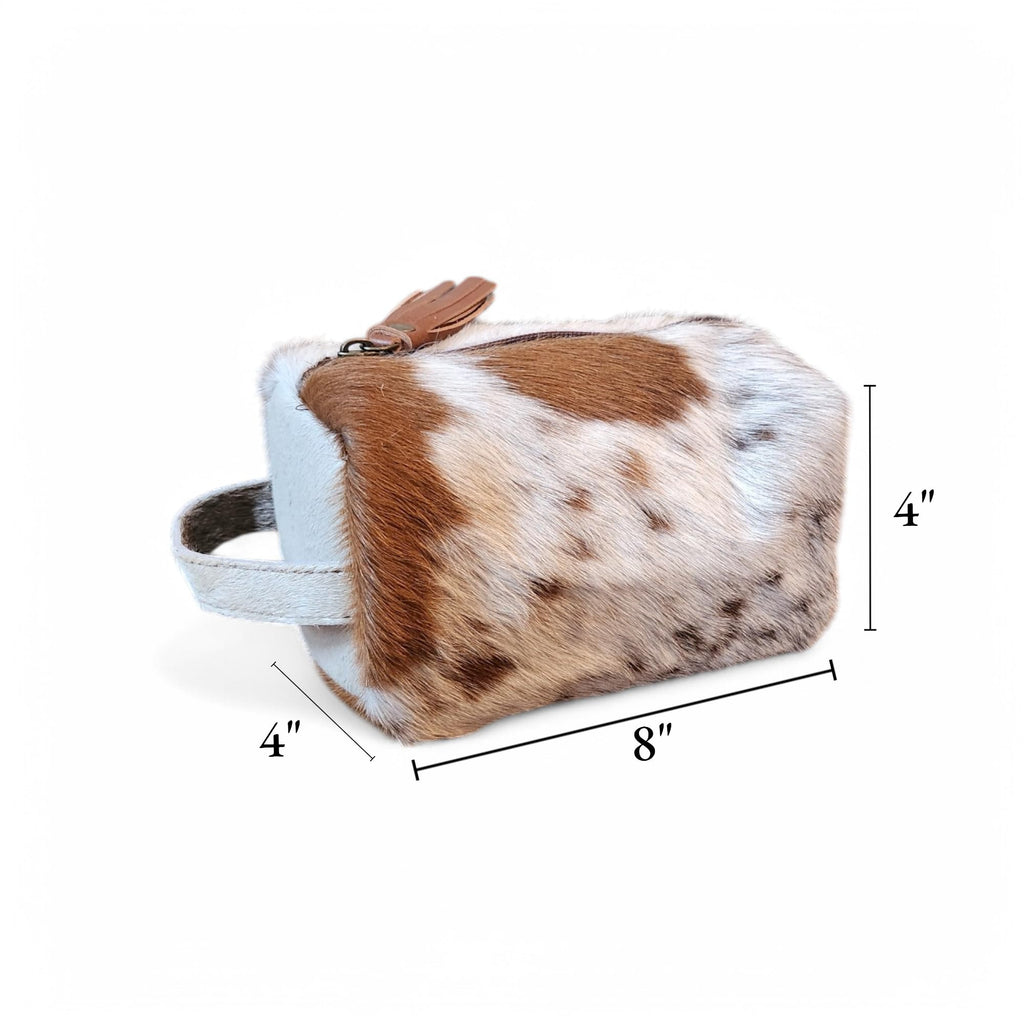 Ranch Junkie Mercantile Genuine Cowhide Handcrafted Cosmetic Pouch Highlands Cowhide Makeup Bag (Caramel Cowhide Mix)