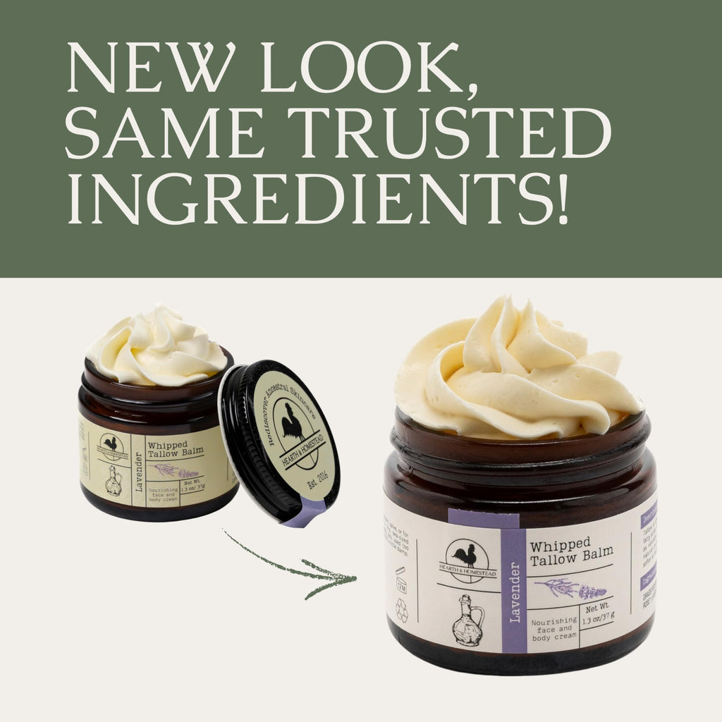 Hearth and Homestead: Handmade Whipped Tallow Balm (Unscented/Herb-Infused) - Organic Body Butter with Infused Olive Oil, for Eczema, Rosacea, Baby - 1.3 oz