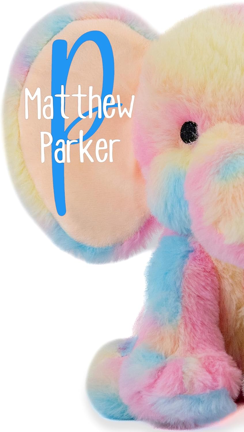 Personalized Elephant Stuffed Animal - Custom Birth Stats Announcement Stuff Elephants Animals for Babies, Baby Shower, Boy, Girl, Newborn, Customized Keepsake Plush Bear Gifts, Pink 9 Inches