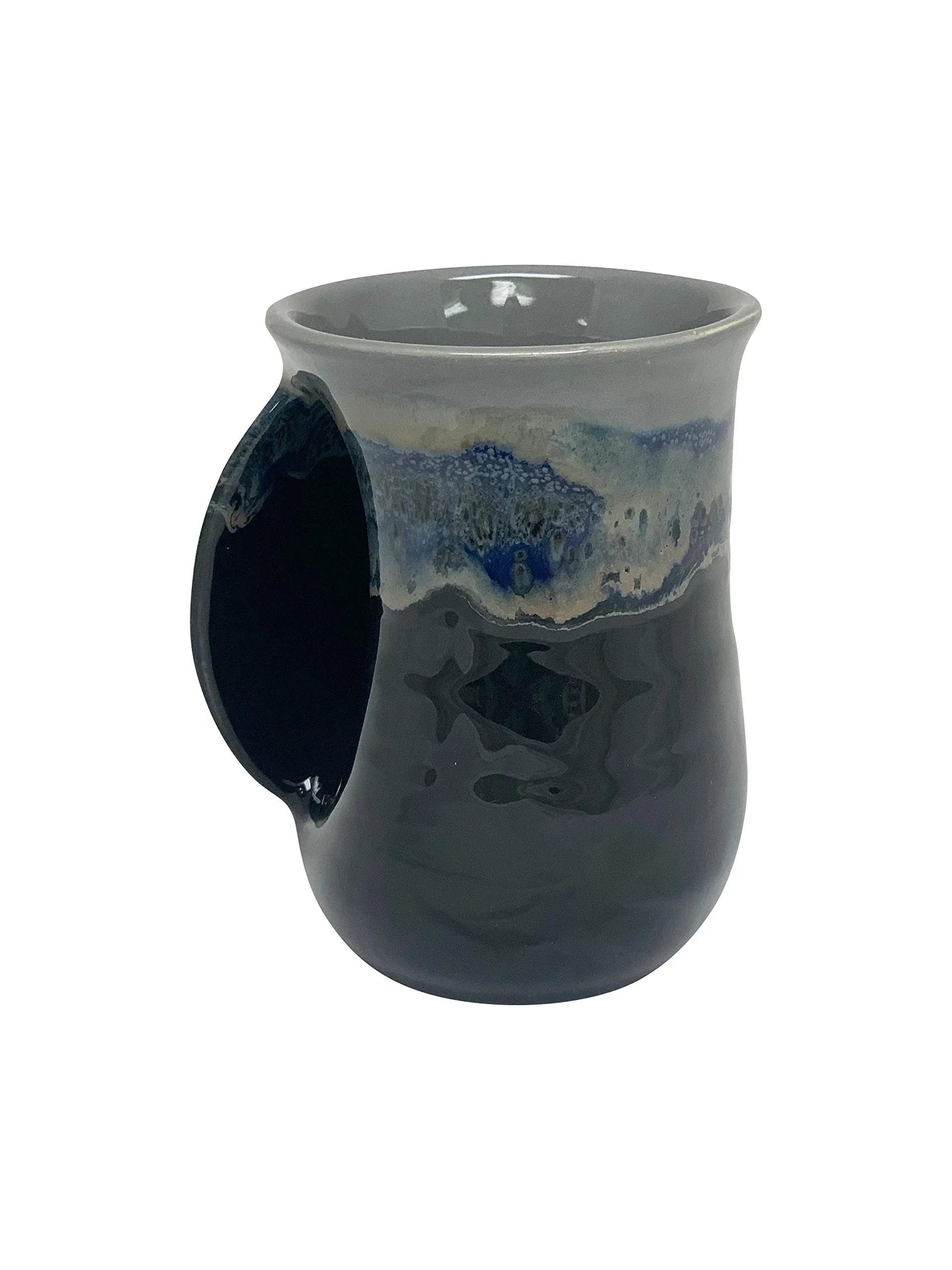Clay in Motion Hand Warmer Coffee Mug – Handmade Coffee Mug With Comfortable Handle Contoured Pocket Hand Warming Ceramic Coffee Mug – Proudly Made in USA – Right Handed – 14 Oz - Island Oasis - Handmade Lifestyle Shop