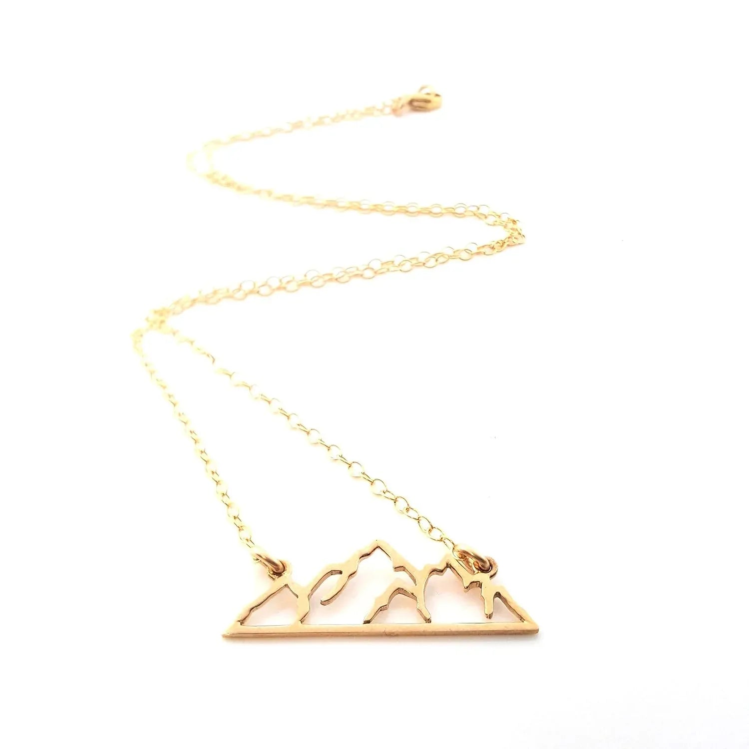 Bronze Mountain Necklace – Handmade Nature Jewelry, 14K Gold Filled Chain, Adventure Lover Gift - Handmade Lifestyle Shop