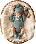 Personalized Embroidered Baby Romper Set - Cotton Newborn Coming Home Outfit, Knit Sweater with Hat & Booties,Gender Neutral Gift - Handmade Lifestyle Shop