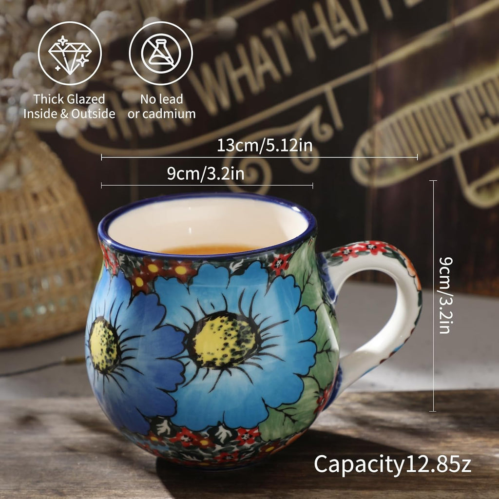 ALMA 12oz Handpainted Microwave Safe Coffee Mug, Unique Ceramic Tea Mug For Girl Friend,Mother, Woman(Assorted Flowers,Medium)