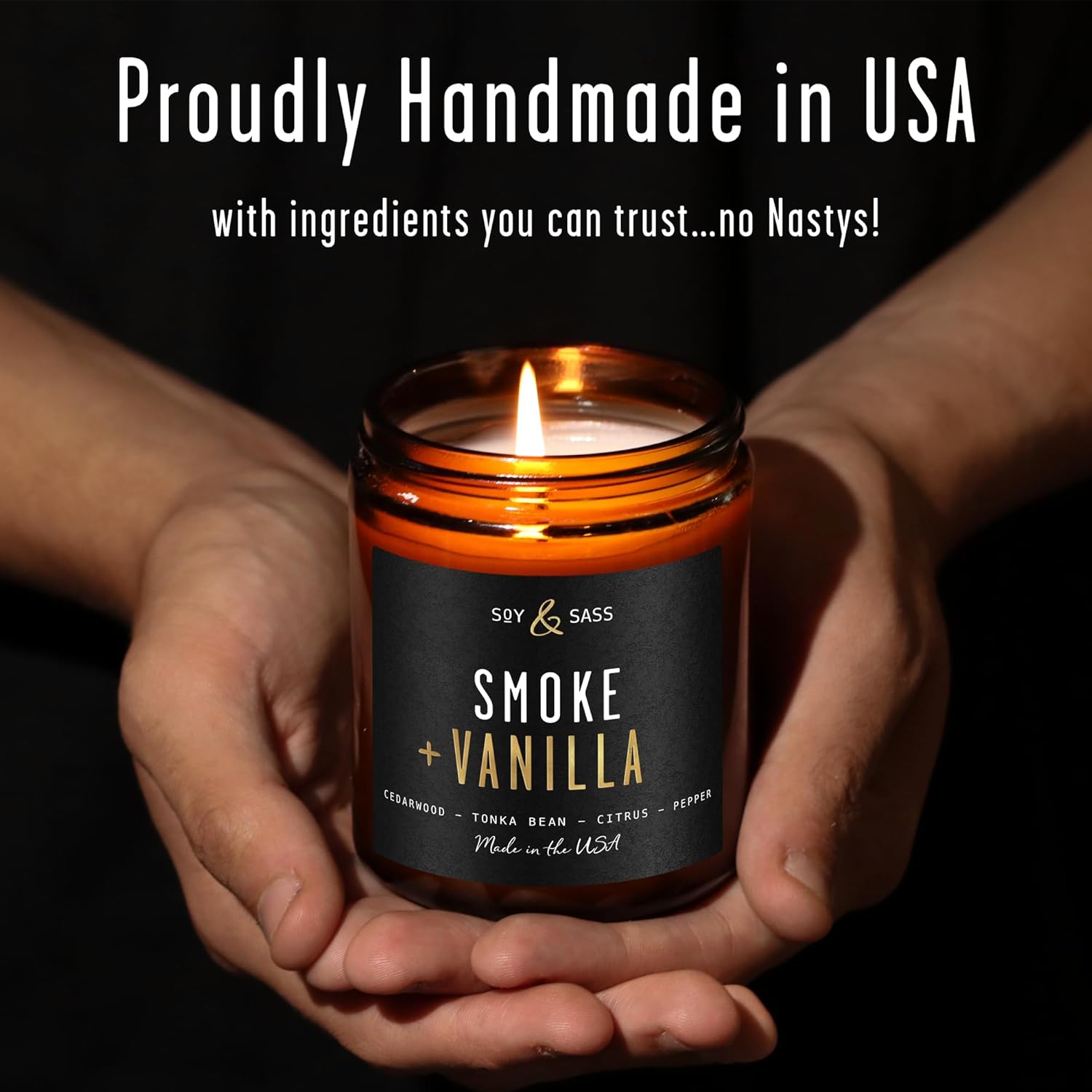 Smoked Vanilla Whiskey Candle - Scented Black Candles for Men or Women - Bourbon, Tobacco & Caramel Soy Wax Mens Candle - Infused w/Essential Oils | Long 50Hr Burn,9oz I Non Toxic I Made in USA