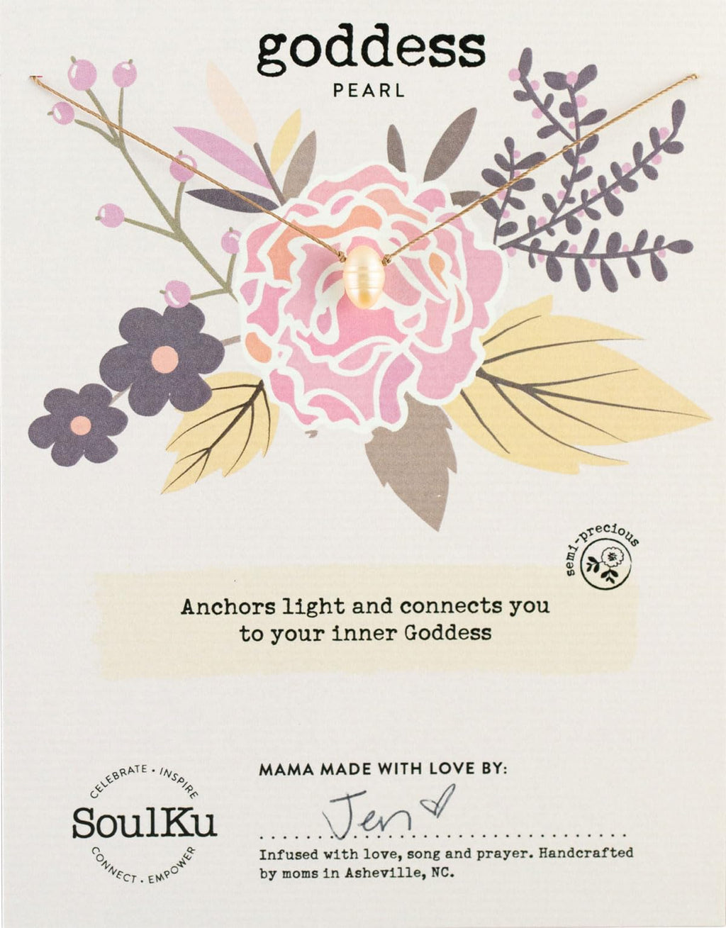 SoulKu Handcrafted Necklace, Empowerment Jewelry With Healing Crystal, Inspirational Jewelry For Women, Mom & Sister Gifts, 2" Extender With Lobster Clasp, 16" Nylon Cord