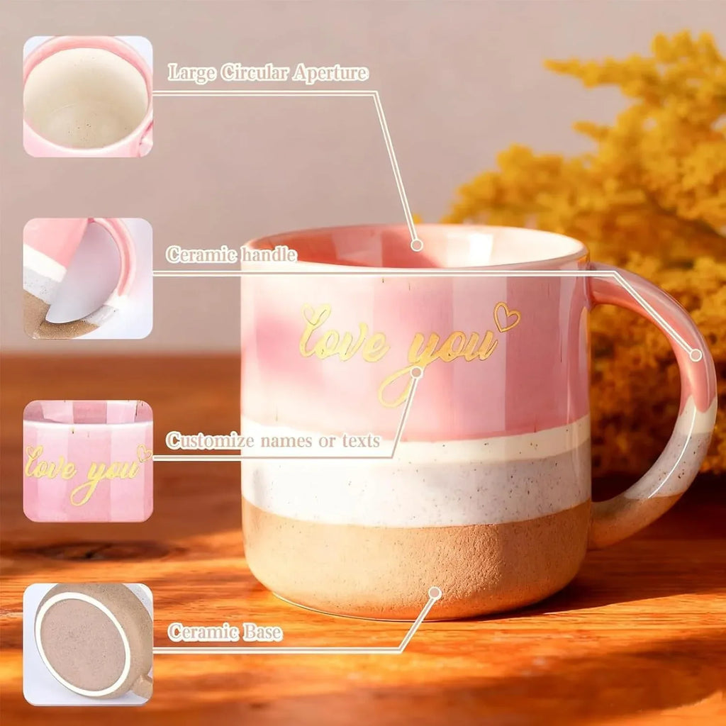 Personalized Ceramic Coffee Mugs, Customized Tea Mug with Name & Logo for Family, Men Women, Engraved 14 Oz Tea Cup for Travel, Microwave Dishwasher, Unique Design Bithday Christmas Gifts for Mom, Dad - Handmade Lifestyle Shop