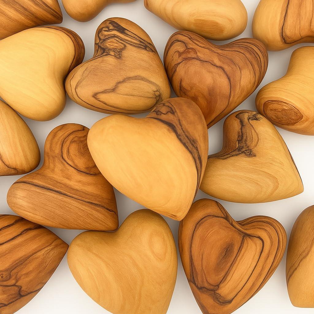 Handmade Wooden Hearts, Set of Five Olive Wood Carved Hearts from The Holy Land, Carved Wood Hearts for Gifts Anniversary Valentine Gift, Loss Love, Wooden Hearts for Wedding, Heart Décor - Handmade Lifestyle Shop