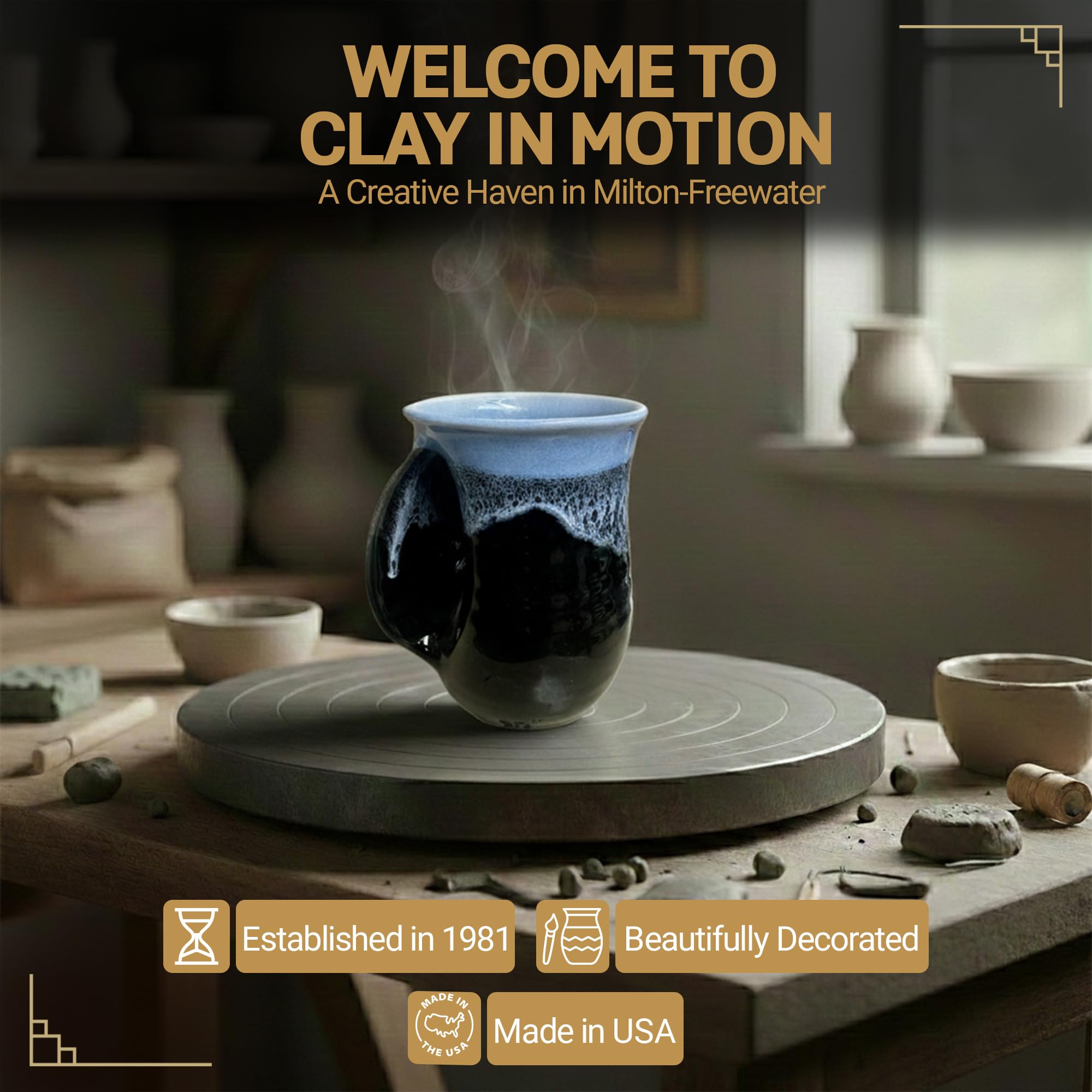 Clay in Motion Hand Warmer Coffee Mug – Handmade Coffee Mug With Comfortable Handle Contoured Pocket Hand Warming Ceramic Coffee Mug – Proudly Made in USA – Right Handed – 14 Oz - Island Oasis