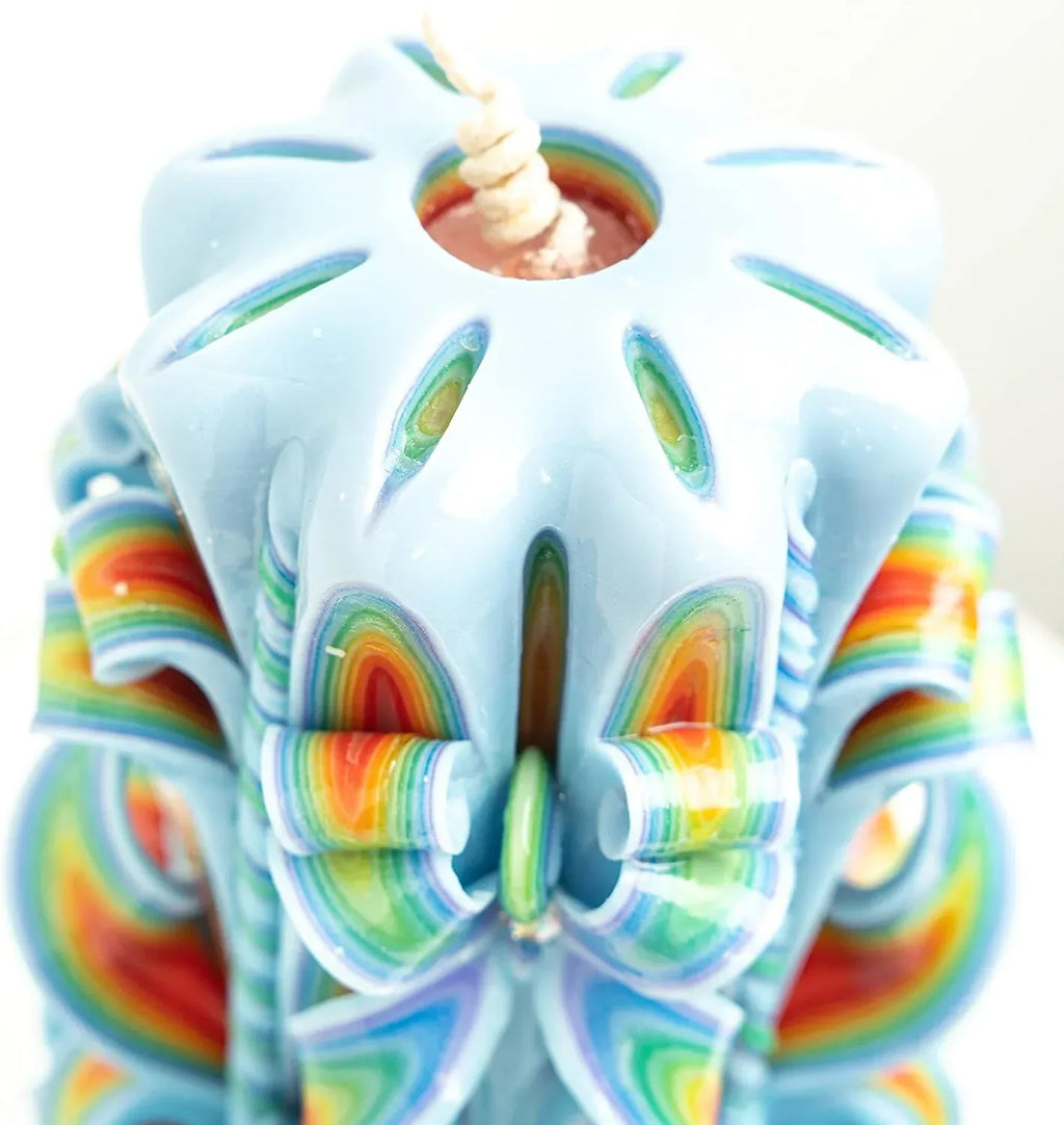 Carved Candle Artisan Handmade Decorative Dipped Candle 9 inch Blue Red Fall Valentine's Day Holiday Seasonal Gift for Mom Home Accent - Peacock - Handmade Lifestyle Shop