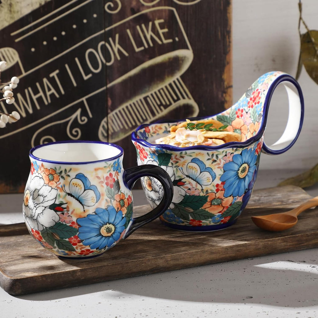 ALMA 12oz Handpainted Microwave Safe Coffee Mug, Unique Ceramic Tea Mug For Girl Friend,Mother, Woman(Assorted Flowers,Medium)