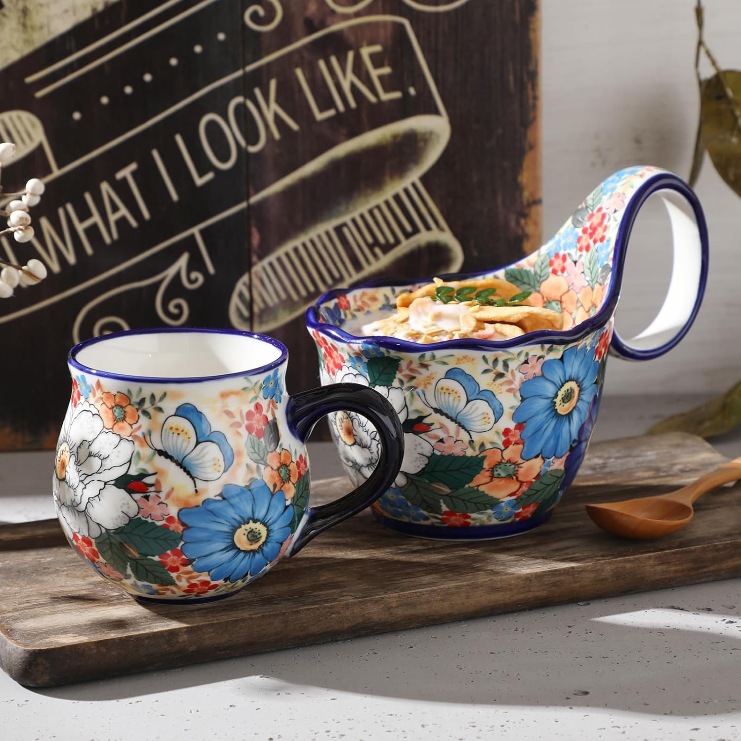 ALMA 12oz Handpainted Microwave Safe Coffee Mug, Unique Ceramic Tea Mug For Girl Friend,Mother, Woman(Assorted Flowers,Medium)