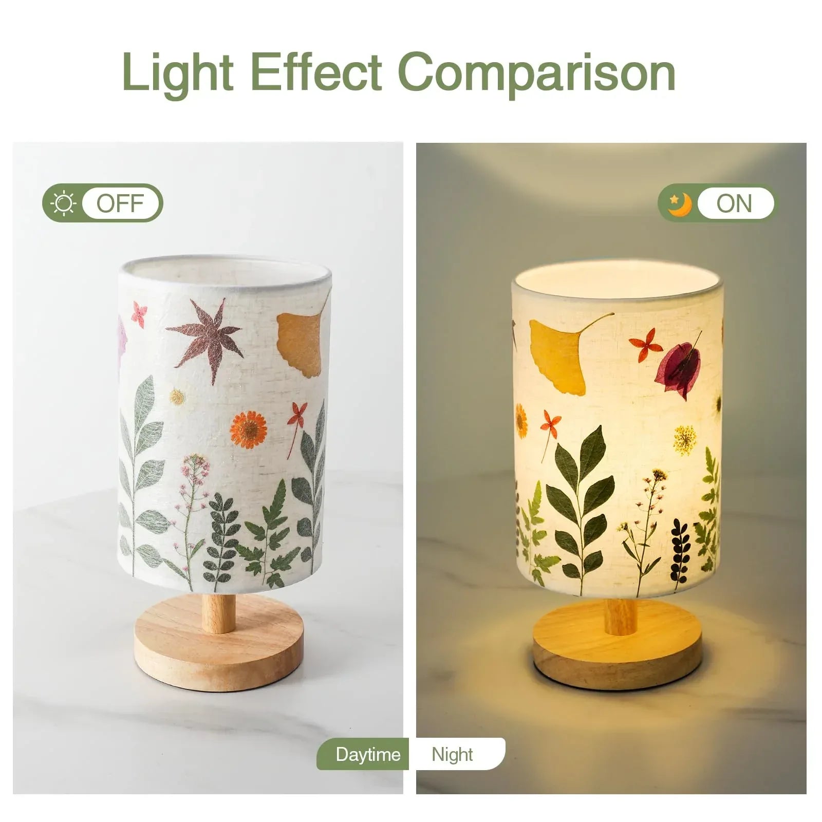 Dried Flowers Small Table Lamp 5W LED 3-Color Bedside Lamp Pressed Flowers Lampshade with Wood Base for Bedroom Living Room Desk Nursery - Handmade Lifestyle Shop