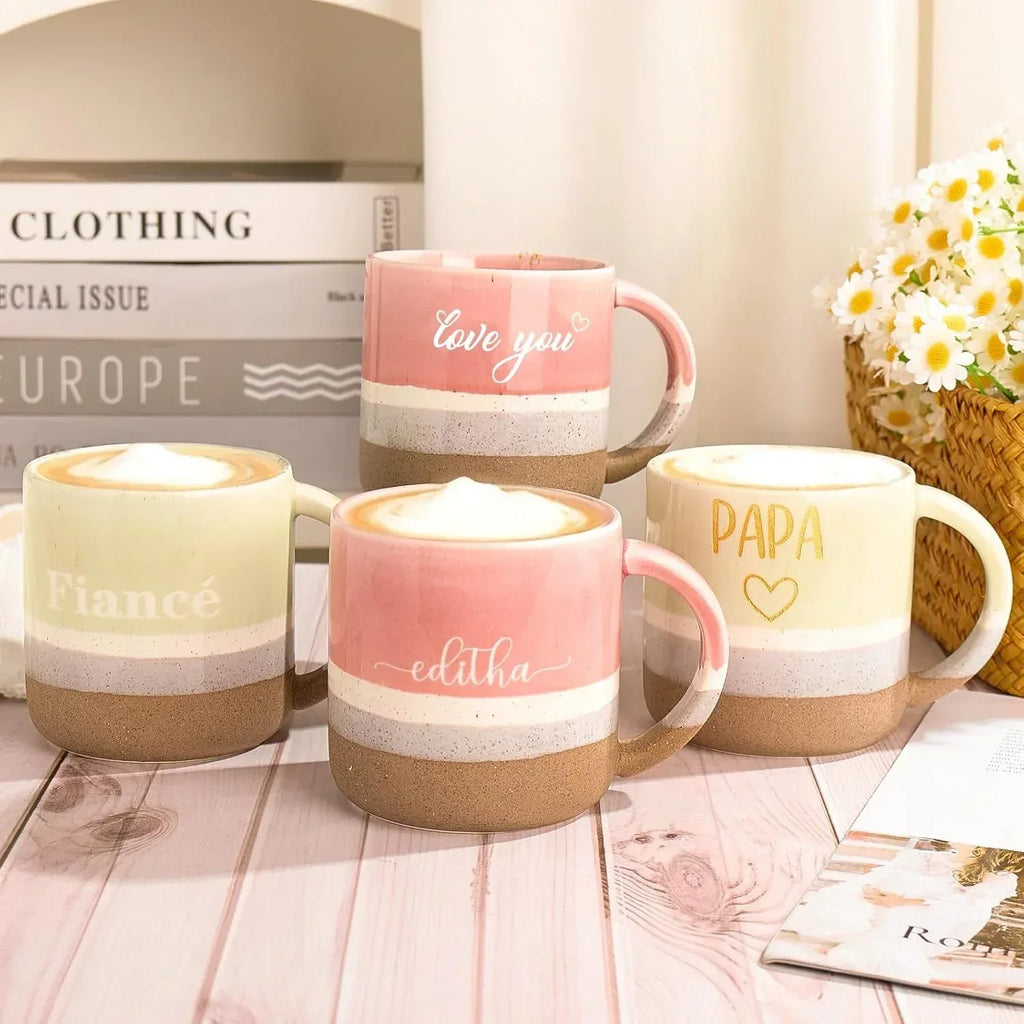 Personalized Ceramic Coffee Mugs, Customized Tea Mug with Name & Logo for Family, Men Women, Engraved 14 Oz Tea Cup for Travel, Microwave Dishwasher, Unique Design Bithday Christmas Gifts for Mom, Dad - Handmade Lifestyle Shop