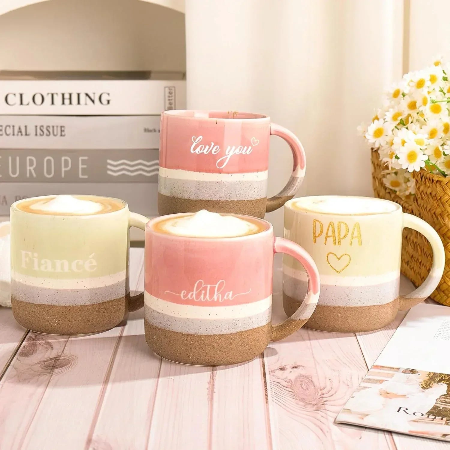 Personalized Ceramic Coffee Mugs, Customized Tea Mug with Name & Logo for Family, Men Women, Engraved 14 Oz Tea Cup for Travel, Microwave Dishwasher, Unique Design Bithday Christmas Gifts for Mom, Dad - Handmade Lifestyle Shop
