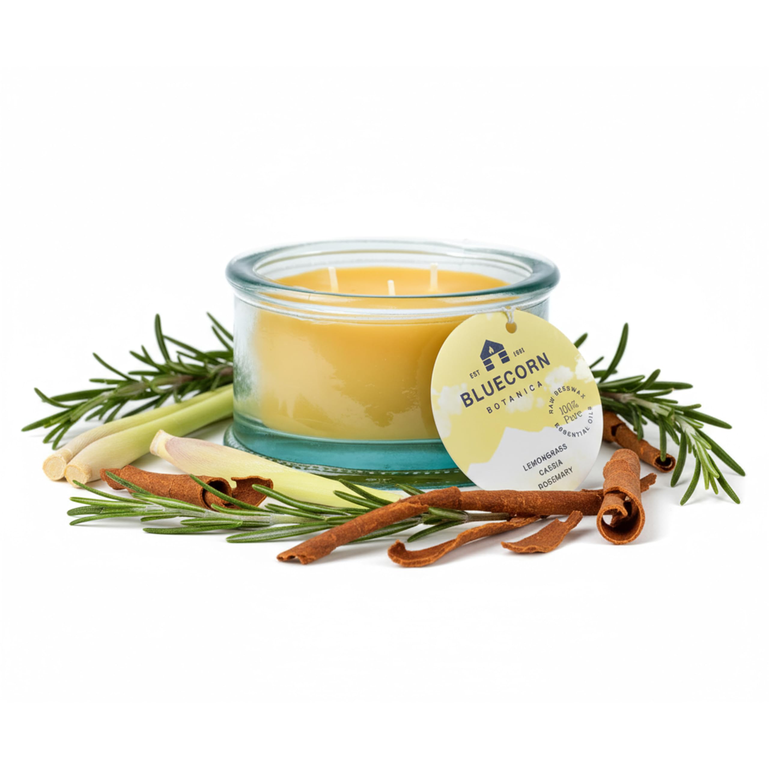 Bluecorn Beeswax 3-Wick Candle, 100% Pure Bees Wax, Yellow, Fragrance Free, Paraffin & Soy Free Candle Wax, Clean Burning, Long Lasting, Home Decor, Gifts for Women & Men, American Made, 10 Oz, 1 Ct