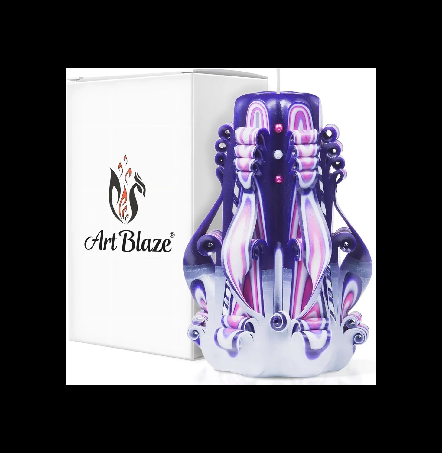 Carved Candles – Handmade Decorative Large Candle – Tall Long Burning Cute Spiral Candles for Women – Table Candle for Home Decor, Cozy Cottage Core Gift - Christmas Gift for Mom - Purple - Handmade Lifestyle Shop