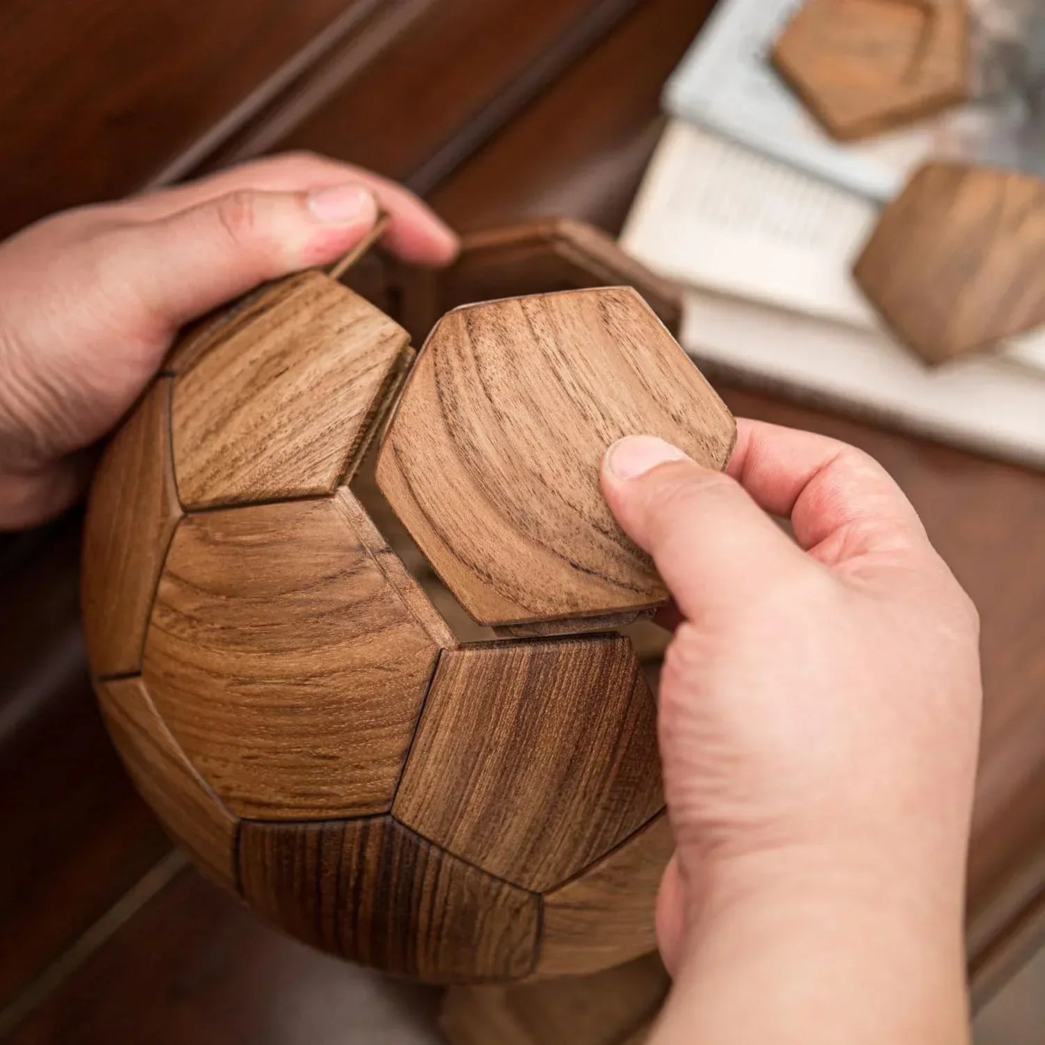 3D Wooden Soccer Building Block Set Puzzle, Handmade 3D Educational Toys Gift for Kids, World Cup Souvenirs, Luxury Home Decoration Ball Ornaments - Solid Teakwood - Handmade Lifestyle Shop
