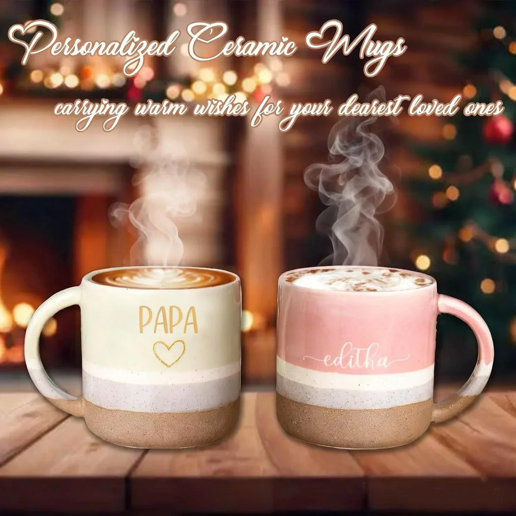 Personalized Ceramic Coffee Mugs, Customized Tea Mug with Name & Logo for Family, Men Women, Engraved 14 Oz Tea Cup for Travel, Microwave Dishwasher, Unique Design Bithday Christmas Gifts for Mom, Dad - Handmade Lifestyle Shop