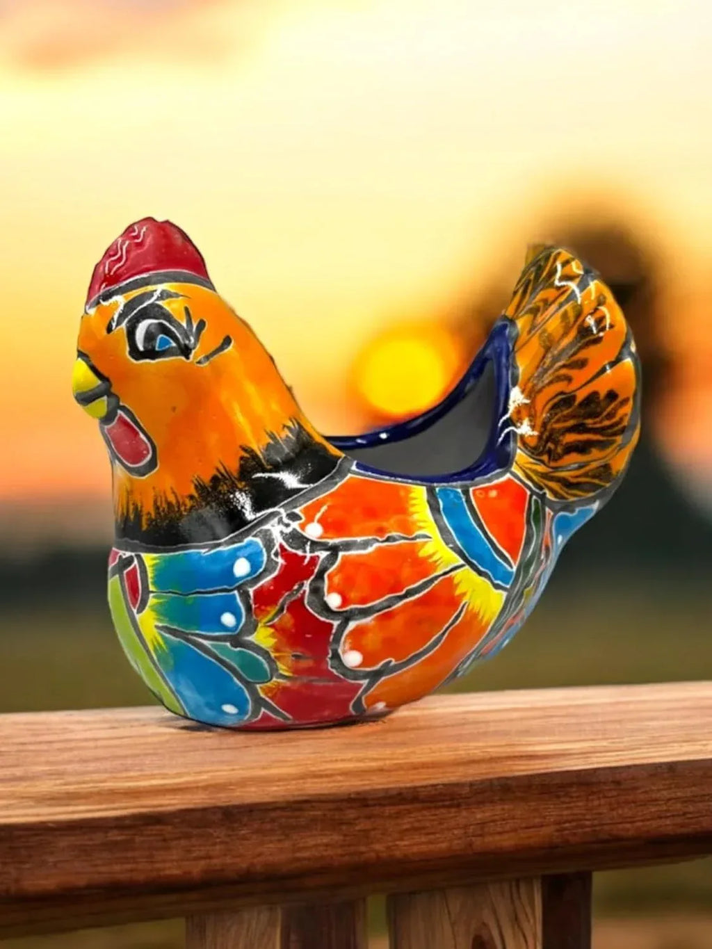 Small Talavera Chicken Planter - Hand-Painted Ceramic Pottery for Indoor & Outdoor Décor - Handmade Lifestyle Shop