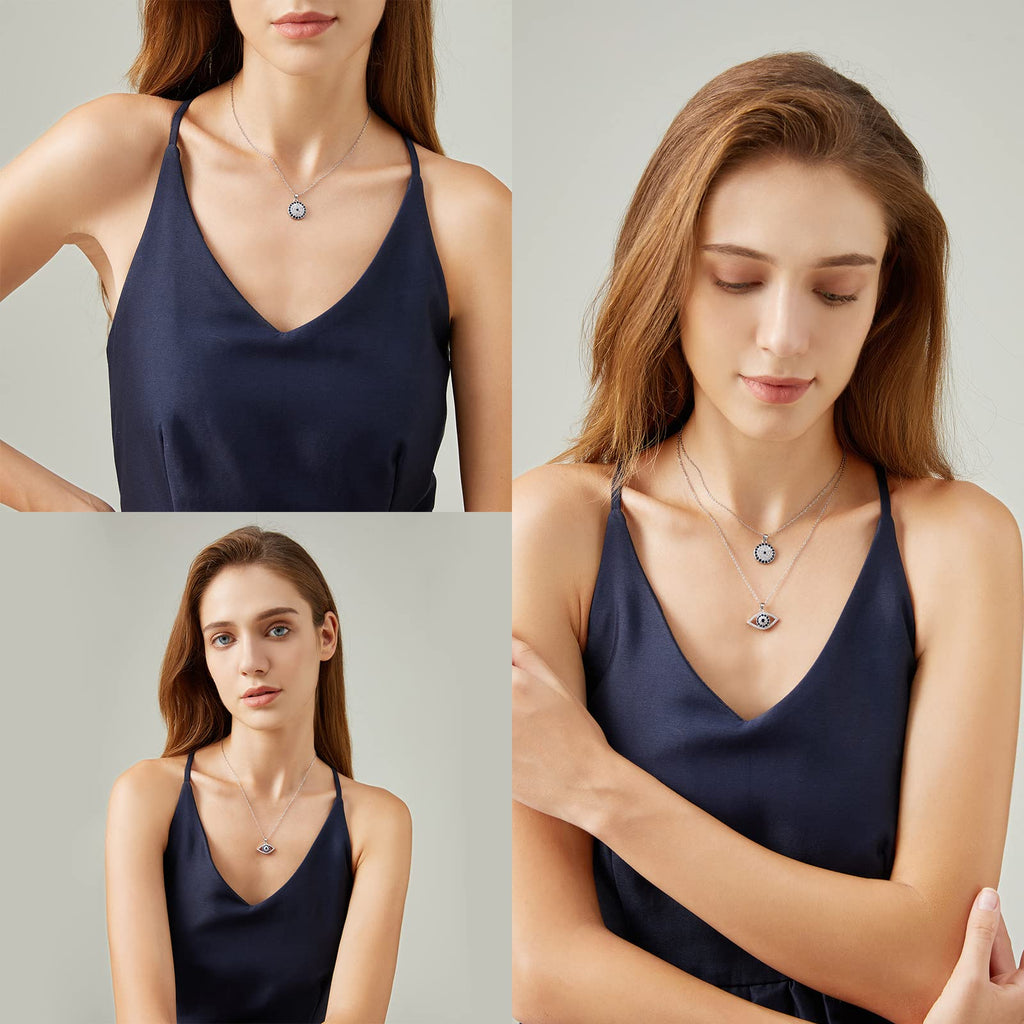 Evil Eye Necklace Layered Necklaces for Women, 2Pcs 18K Gold Plated Dainty Evil Eye Choker Pendant Necklace Handmade Evil Eye Jewelry Protection Gifts