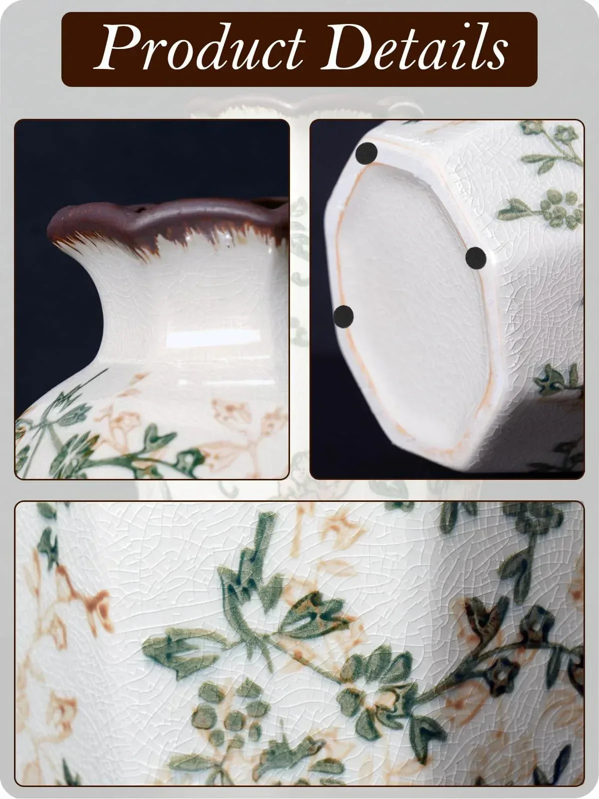 Vintage Ceramic Vase - 8.2 Inch Hand-Painted Roses with Ice Crackle Glaze Finish, American Farmhouse Style Pitcher Vase for Home Decor, Centerpiece, Shelf, Table, Office, Rustic Wedding Gift - Handmade Lifestyle Shop