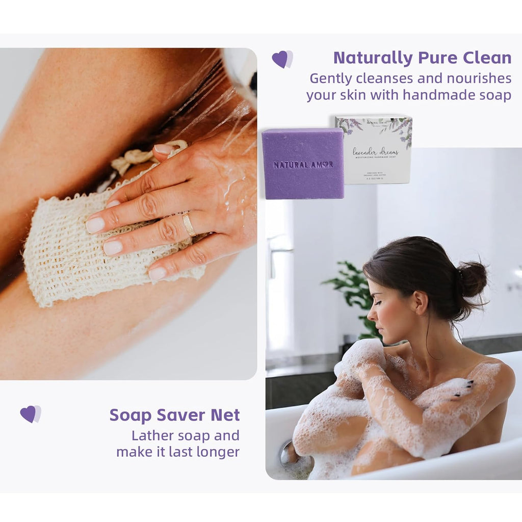 Natural Amor Handmade Spa Gift Set 6 pcs– Includes Citrus Bath Bomb, Lavender Hand Cream, Soap, Bath Salt, Candle – Relaxing Self-Care Kit for Women