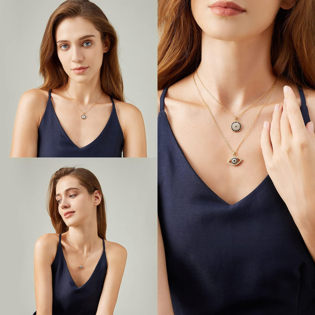 Evil Eye Necklace Layered Necklaces for Women, 2Pcs 18K Gold Plated Dainty Evil Eye Choker Pendant Necklace Handmade Evil Eye Jewelry Protection Gifts - Handmade Lifestyle Shop
