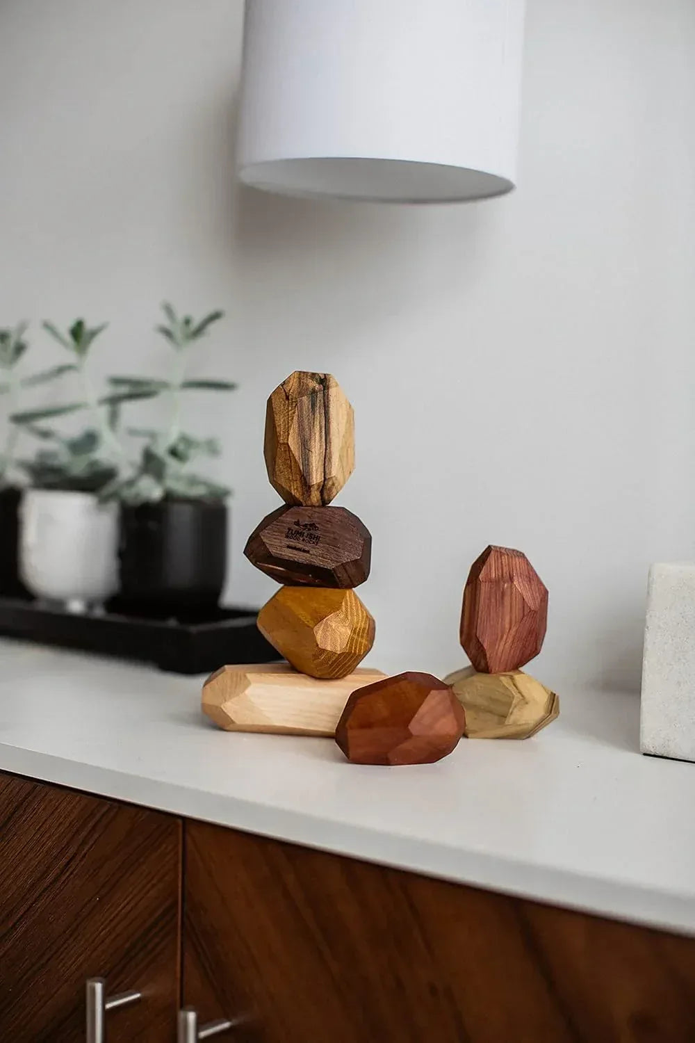 7 Piece Wood Rock Set - Mixed Wood Species - Balancing Blocks - Natural Wood Toy - Organic Jojoba oil and Beeswax Finish - Handmade Wooden Toys - Sensory Toy - USA Made - Personalizable - Handmade Lifestyle Shop