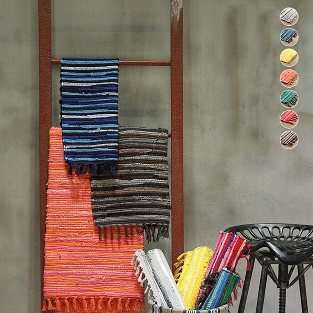 Handmade Cotton Rag Rug 24x36'' | 2x3' Multicolor Area Rugs- Hand Woven Washable & Reversible for Living Room Kitchen Entryway Throw Rug with Tassel (Denim)