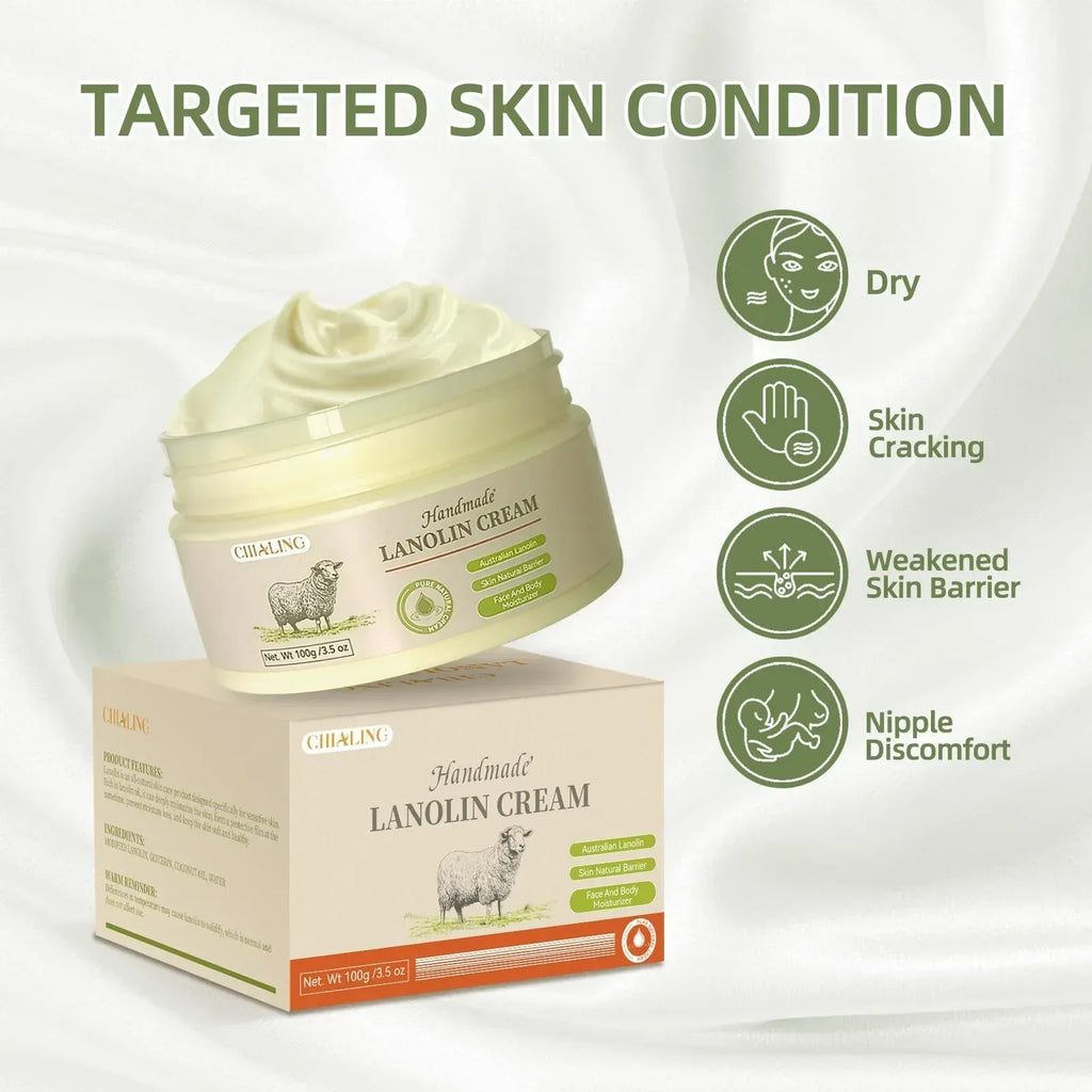 CHIALING Handmade Lanolin - 100% Pure Natural Australian Lanolin Cream - Made in USA - USP Grade Moisturizer for Dry/Cracked Skin, Nipple Discomfort, Lip Hydration & Eczema | Unscented, Additive-Free(3.5 oz) - Handmade Lifestyle Shop