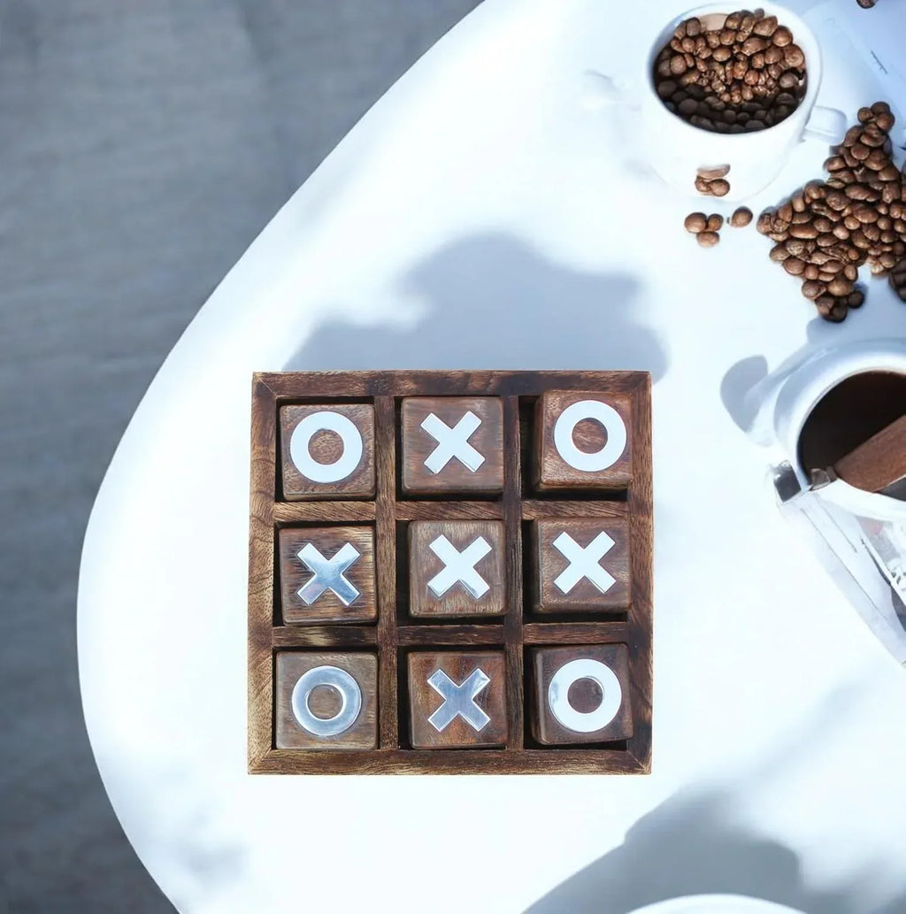 Wooden Tic Tac Toe Game | Board Game for Kids and Family | Table Top Living Room Decor Fun Game | Indoor Outdoor Adults Classic Travel Game (Burnt Wood) - Handmade Lifestyle Shop