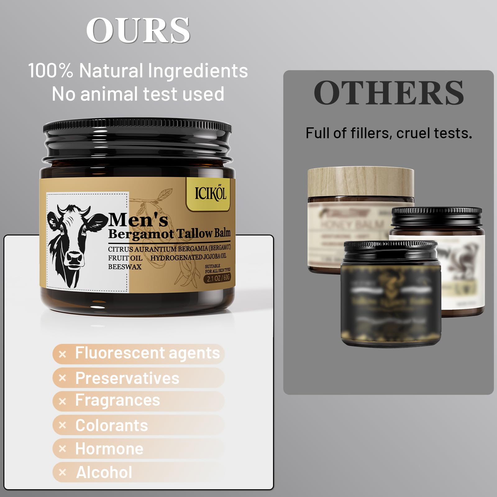 Beef Tallow Honey Balm, Grass-Fed Tallow Moisturizer for Face and Body, Deep Hydration Cream with White Tea Scent, Handmade Natural Skin Nourishment, 2.1 oz