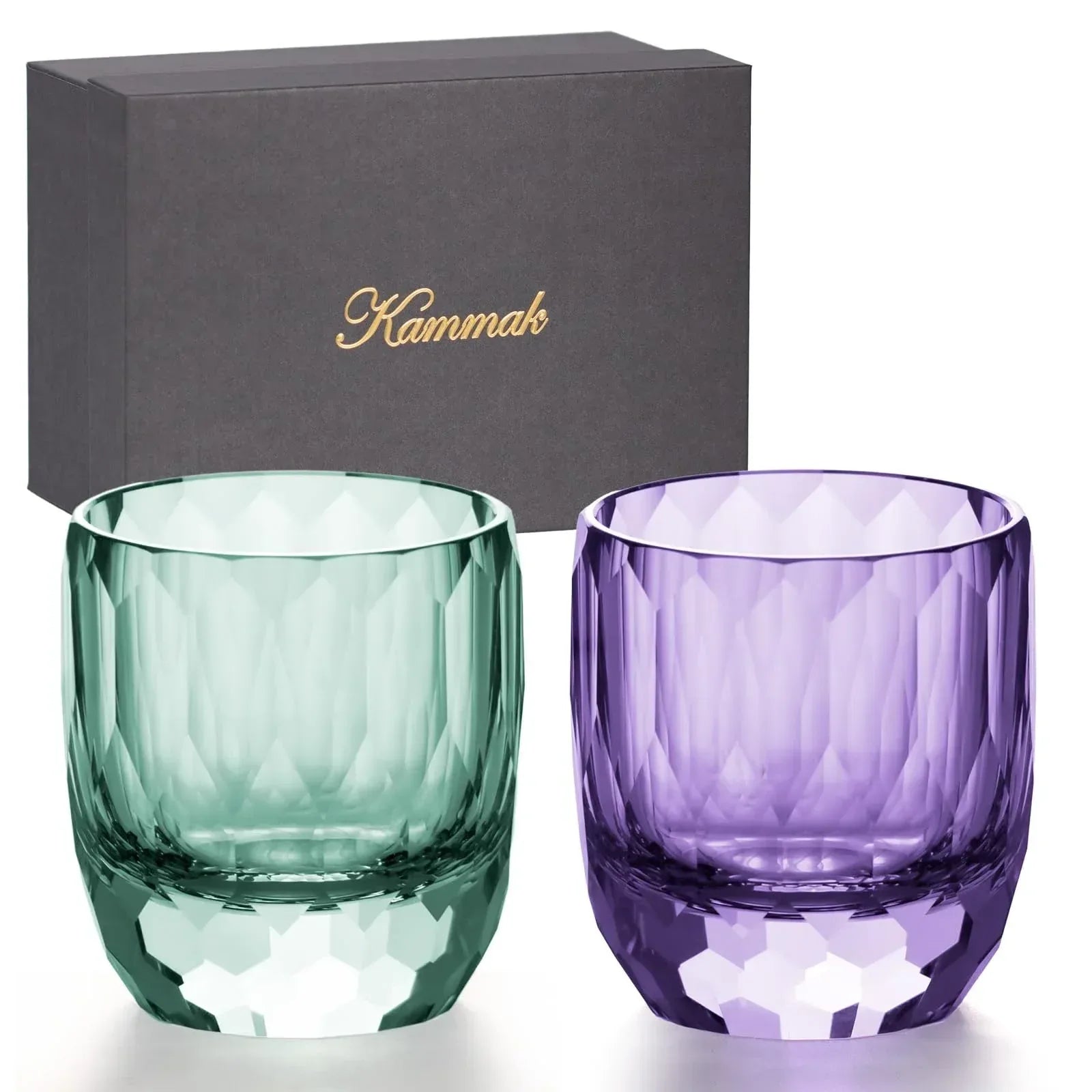 KAMMAK Crystal Whiskey Glasses Set of 2, Handcrafted 7.1oz Old Fashioned Glasses Stemless, Luxury Cocktail Glasses, Hand Blown Scotch Cup for Women, Men Gift for Rocks, Bourbon Barware, Bar - Handmade Lifestyle Shop
