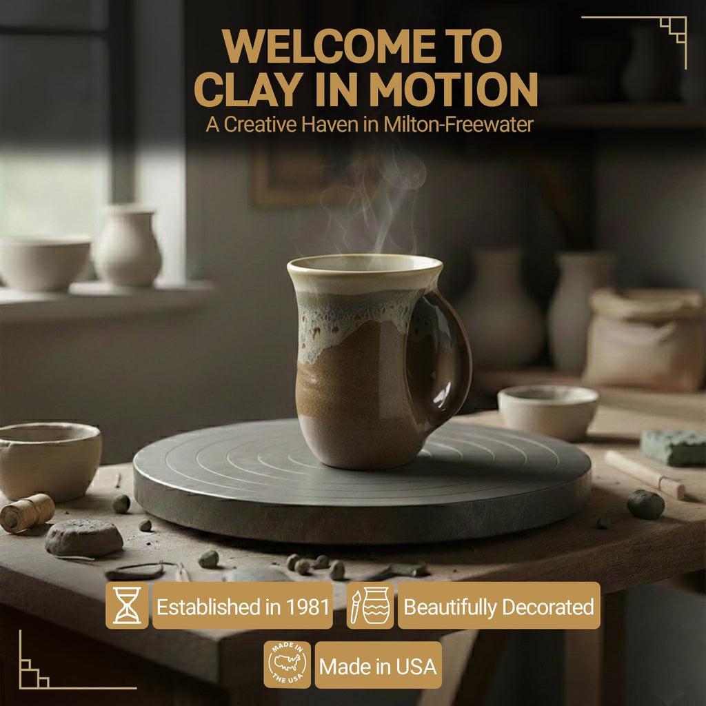 Clay in Motion Hand Warmer Coffee Mug – Handmade Coffee Mug With Comfortable Handle Contoured Pocket Hand Warming Ceramic Coffee Mug – Proudly Made in USA – Right Handed – 14 Oz - Island Oasis