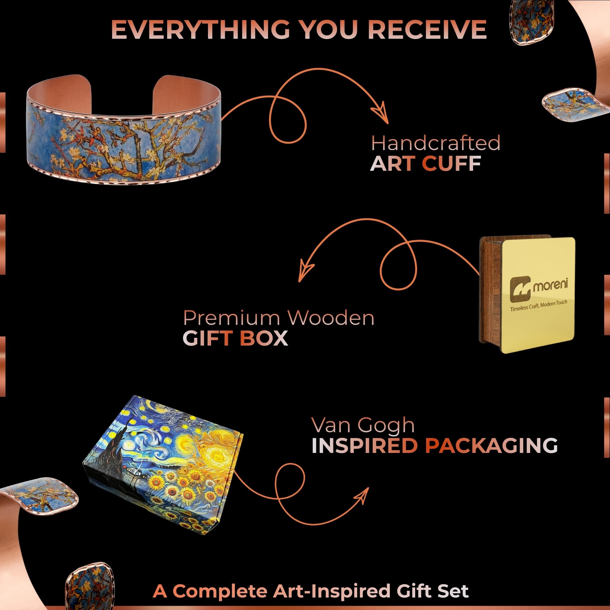 Moreni Copper Bracelet for Women with Wooden Gift Box – Art-Inspired Elegant & Timeless Handmade Jewelry Gift