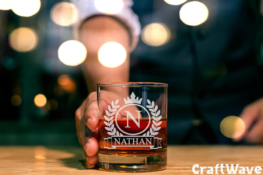 Personalized Whiskey Glass for Men, Custom Engraved Name & Initial Rocks Glasses, 11oz, Barware for Men, Father’s Day Gifts