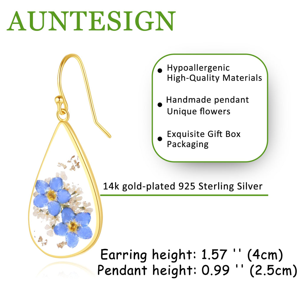 Forget-Me-Not and Queen Anne's Lace Pressed Wildflower Earrings | Pressed Flower Earrings | Handmade Drop and Dangle Earrings | Gift for Woman