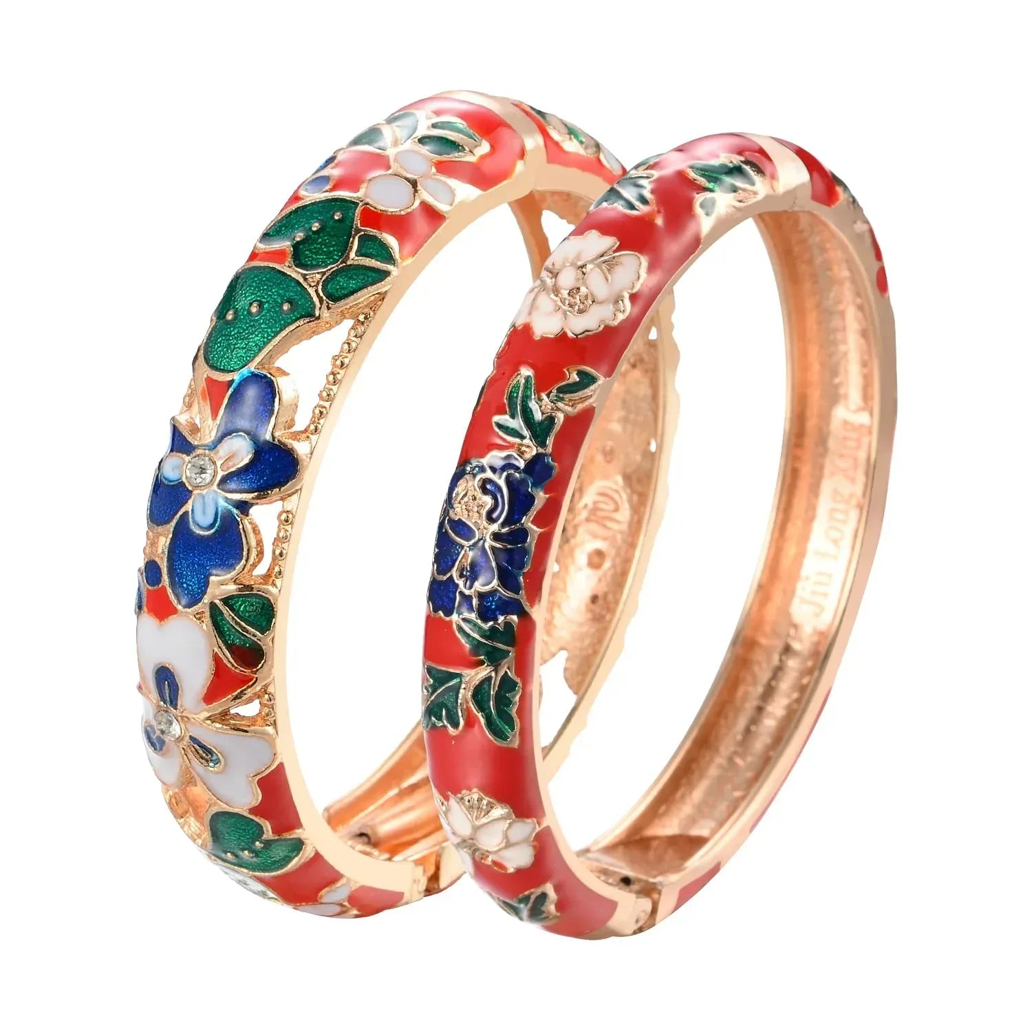 UJOY Vintage Jewelry Cloisonne Handcrafted Enameled Gorgeous Rhinestone Rose Hinged Cuff Bracelet Bangles Gifts 88A10 - Handmade Lifestyle Shop