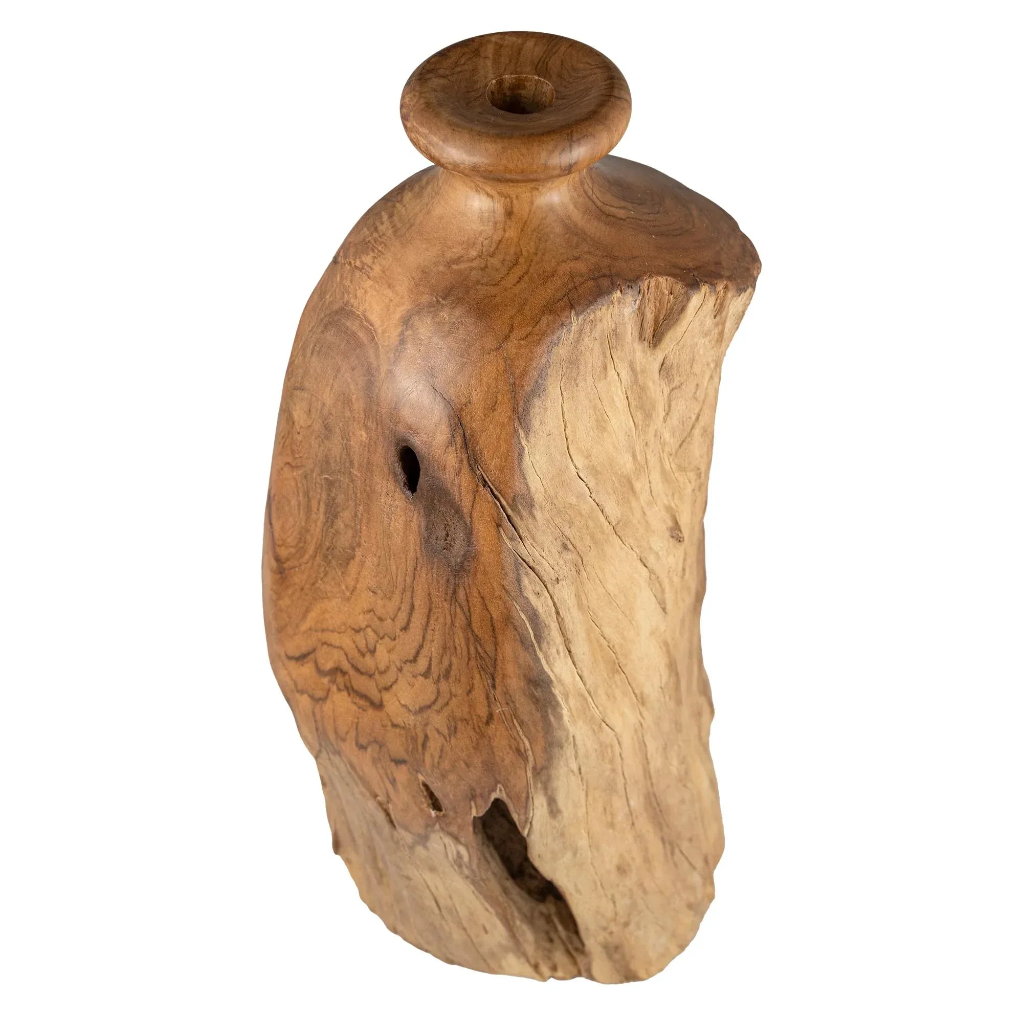 Vitex Pubescens Vahl Handcrafted Natural Wooden Vase; H(11.8”) x D(5"-6.5"); Unique Wooden Vase - Handmade Lifestyle Shop