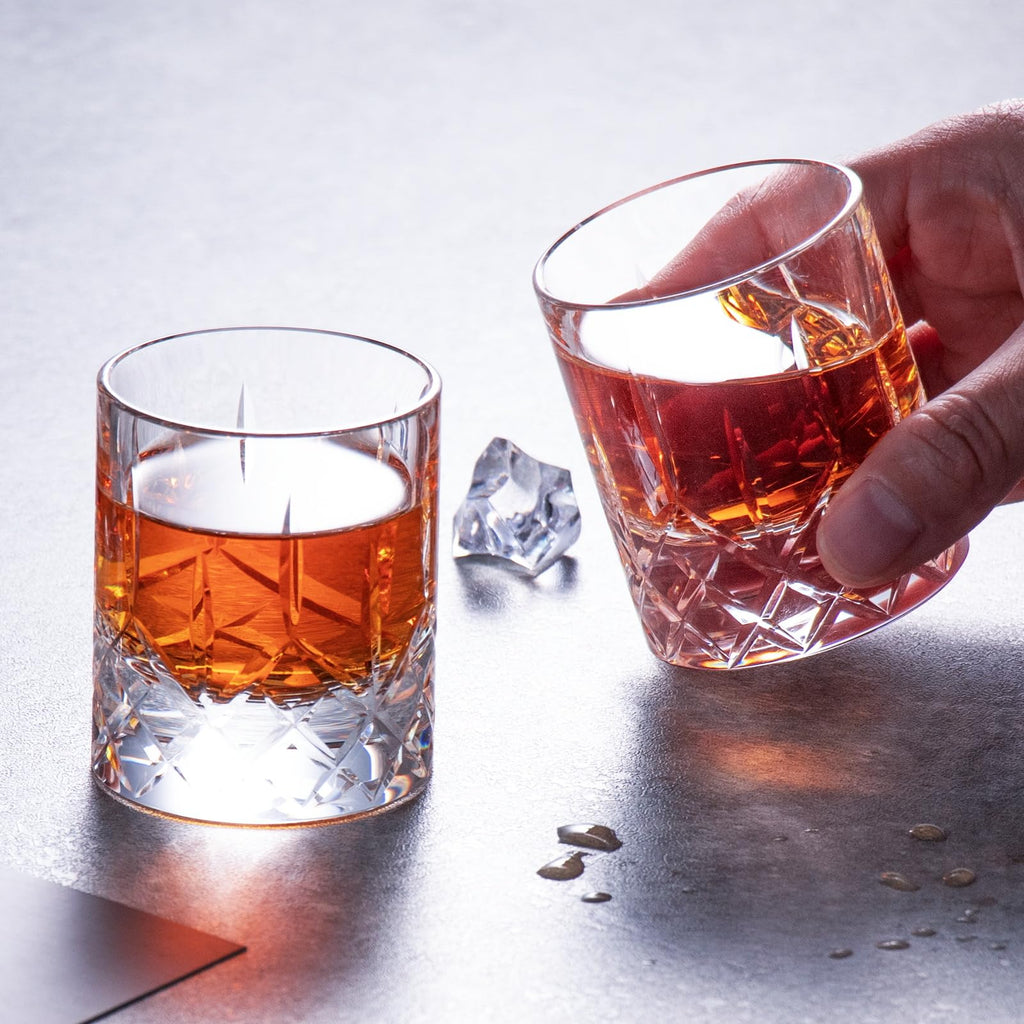 KAMMAK Crystal Whiskey Glasses Set of 2, Handcrafted 7.1oz Old Fashioned Glasses Stemless, Luxury Cocktail Glasses, Hand Blown Scotch Cup for Women, Men Gift for Rocks, Bourbon Barware, Bar