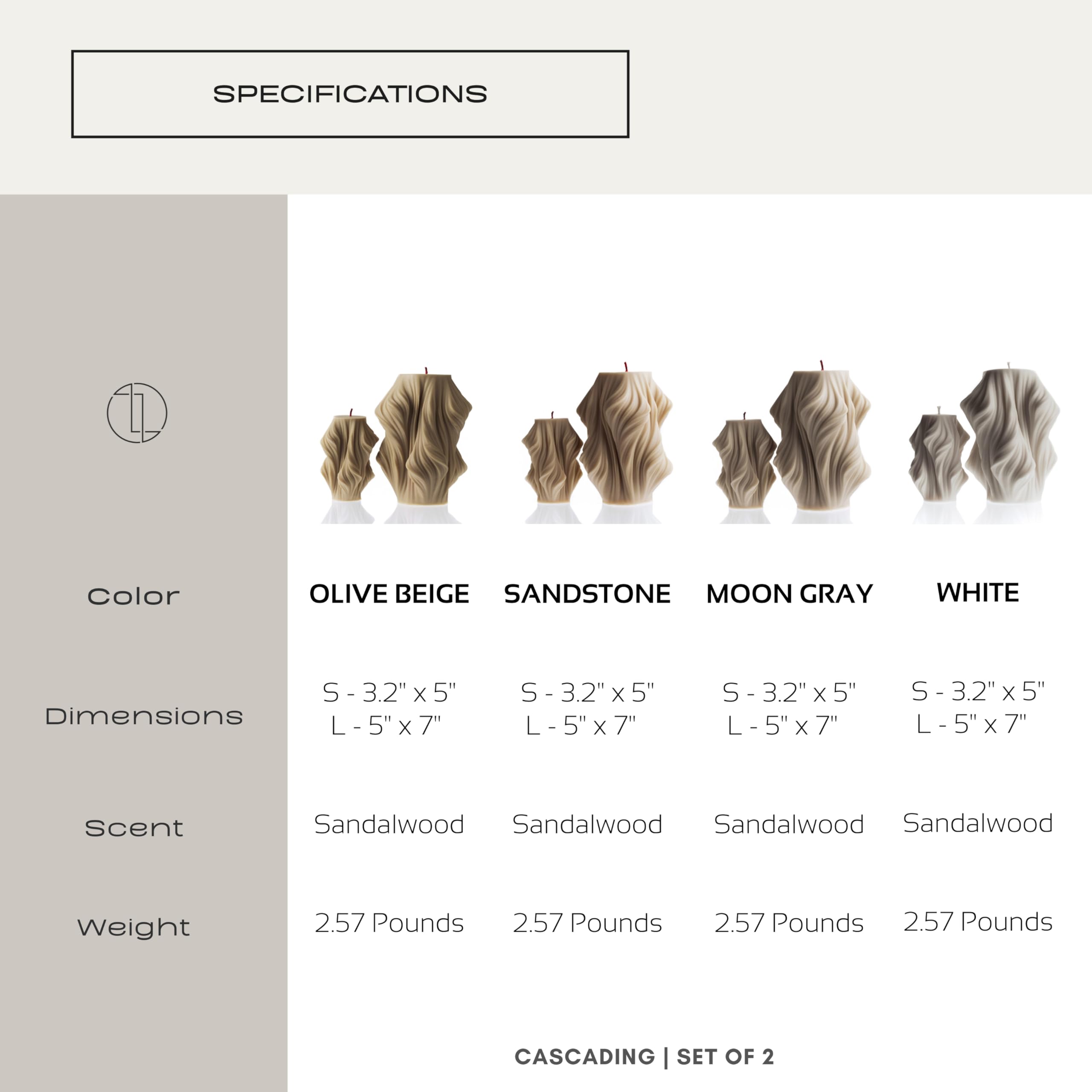 LAWA Cascading Wave Candle - Large Beautiful Handmade Pillar Scented Soy Wax Elegant Bubble Aesthetic Candle Housewarming Gift Home Room Shelf Decor Idea Olive Beige (Large)