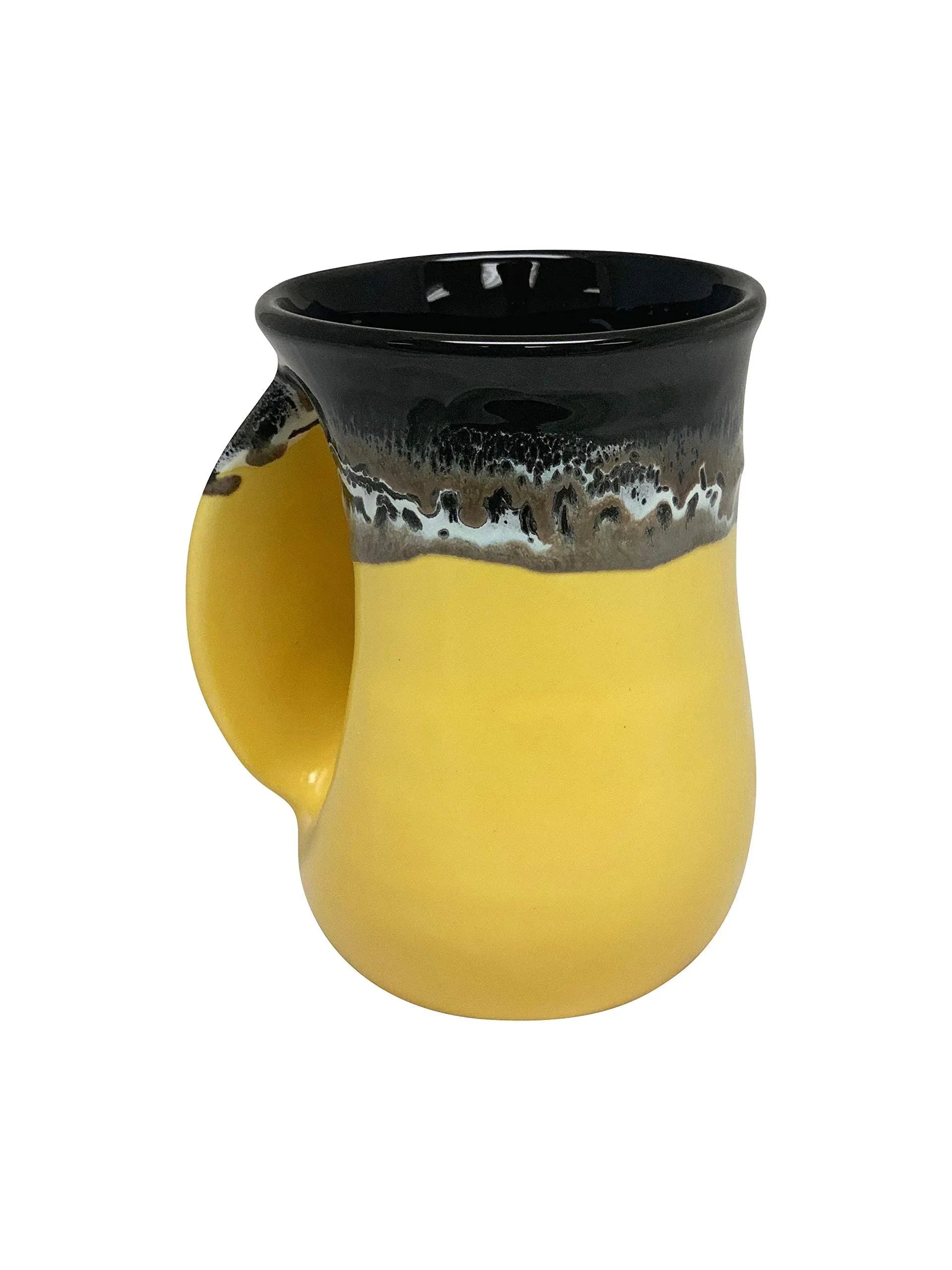 Clay in Motion Hand Warmer Coffee Mug – Handmade Coffee Mug With Comfortable Handle Contoured Pocket Hand Warming Ceramic Coffee Mug – Proudly Made in USA – Right Handed – 14 Oz - Island Oasis - Handmade Lifestyle Shop