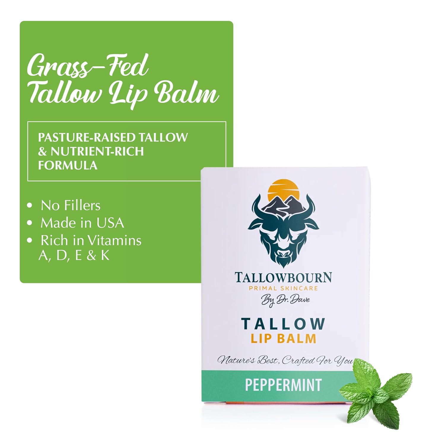 Moisturizing Tallow Lip Balm – Grass-Fed Beef Tallow with Organic Coconut Oil, Beeswax, and Vitamin E – Lip Balm Set – Variety Pack – Travel Essential – 3-Pack
