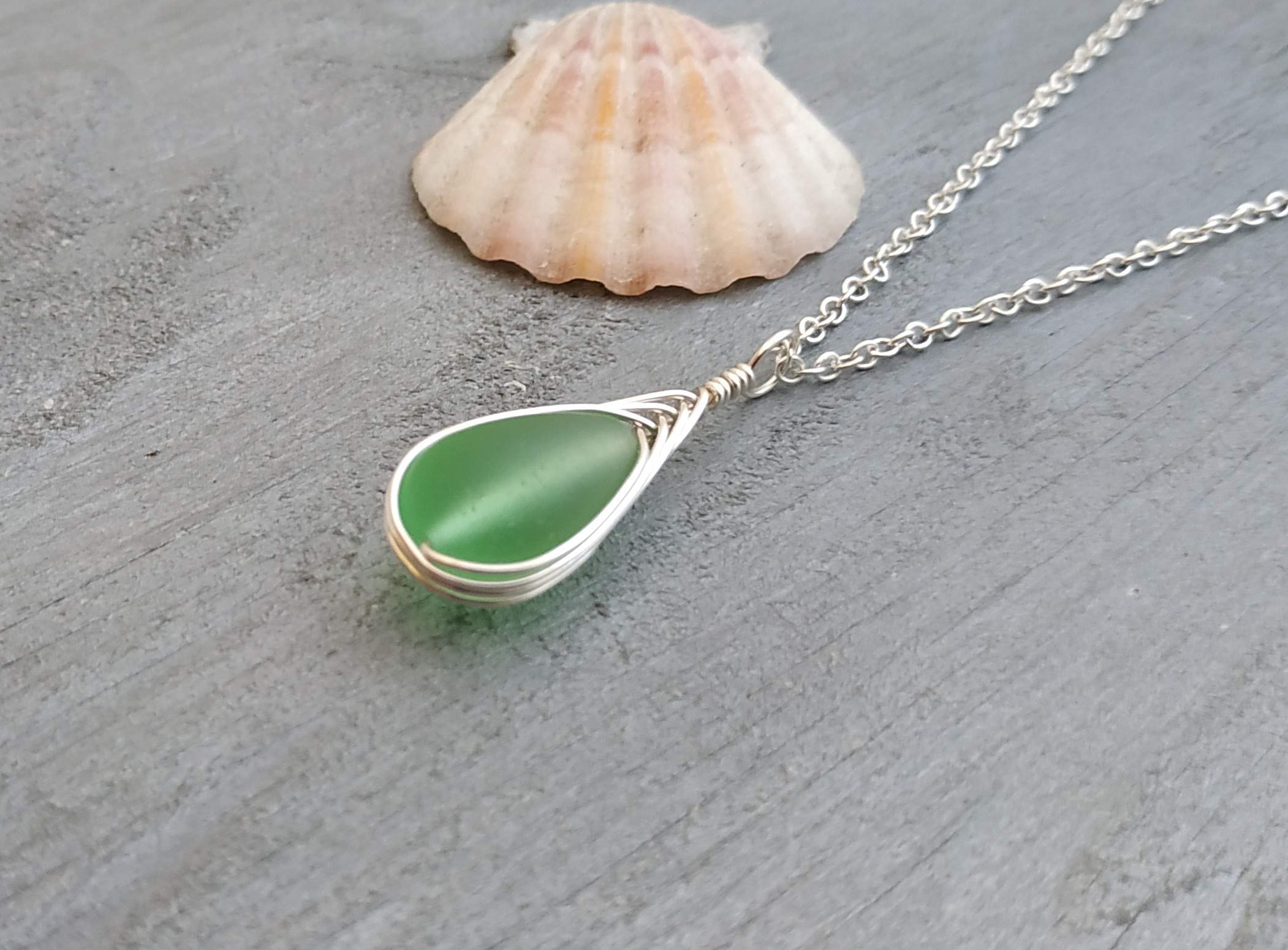 Yinahawaii Handmade Sea Glass Necklace, Hawaiian Jewelry For Women, Braided Teardrop Necklace, Unique Sea Glass Jewelry For Women Birthday Gift