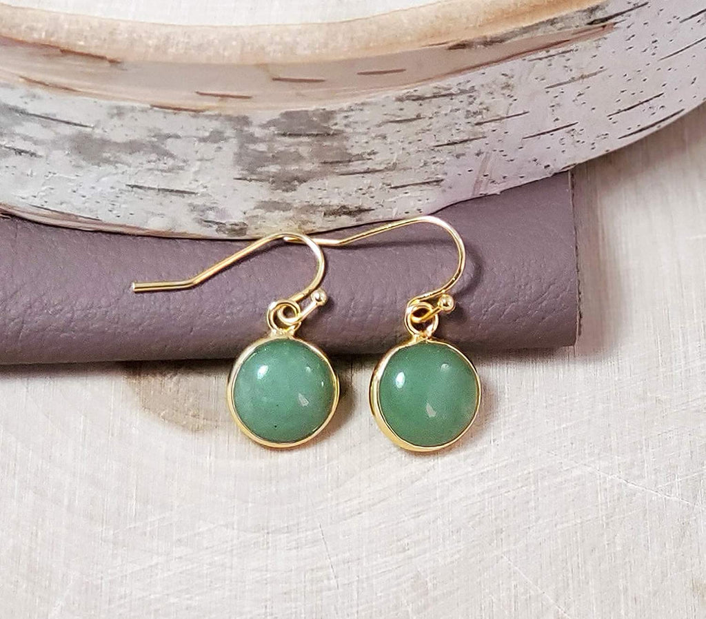 Green Earrings for Women – Dainty Gold Dangle – Real Jade -Sage - Light – Pale – Dark - Green Stone – Rose Quartz Pink Crystal Genuine – Natural Gemstone - Dainty -Short -Drop and Dangle – Lightweight - Unique Anniversary Birthday Gifts for Wife – Teacher