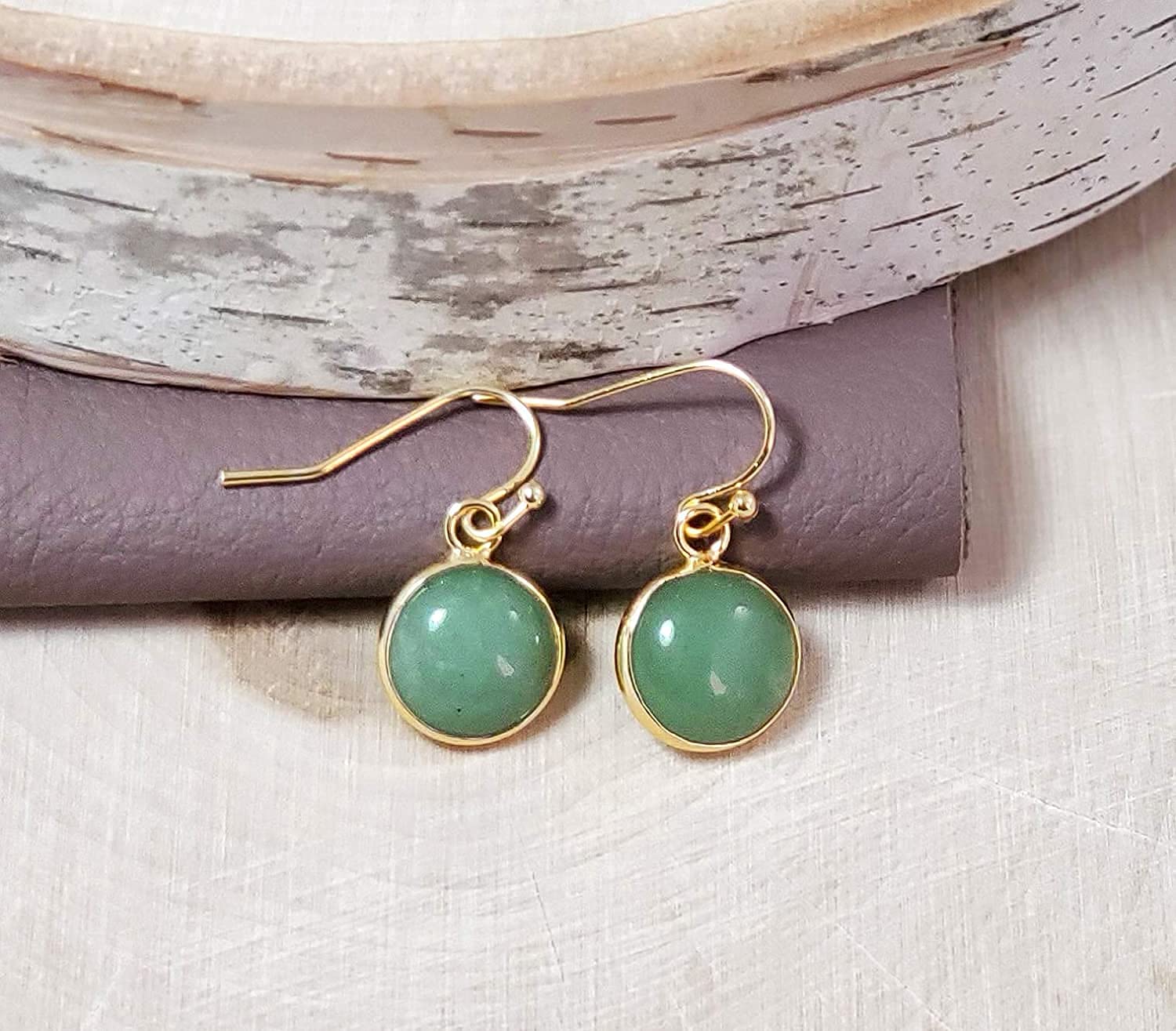 Green Earrings for Women – Dainty Gold Dangle – Real Jade -Sage - Light – Pale – Dark - Green Stone – Rose Quartz Pink Crystal Genuine – Natural Gemstone - Dainty -Short -Drop and Dangle – Lightweight - Unique Anniversary Birthday Gifts for Wife – Teacher