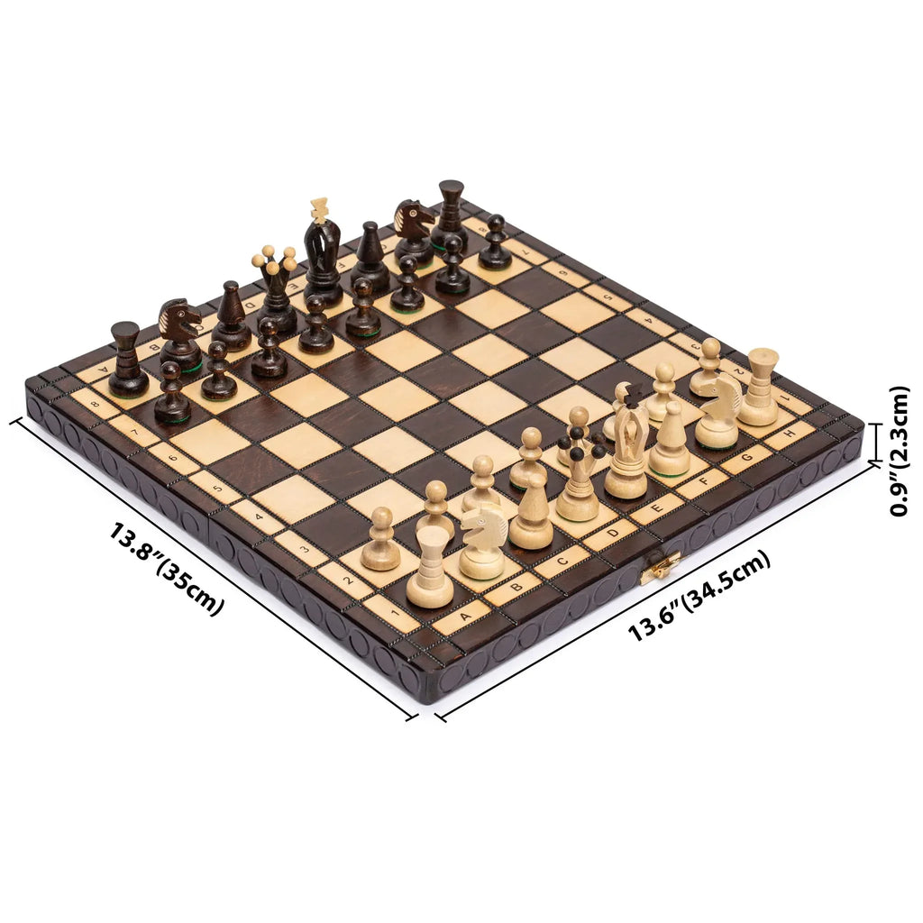 Husaria European International Chess Wooden Game Set, King's Classic - 13.8 Inches Medium Size Chess Set with Handcrafted Chessmen and Felted Folding Board - Handmade Lifestyle Shop